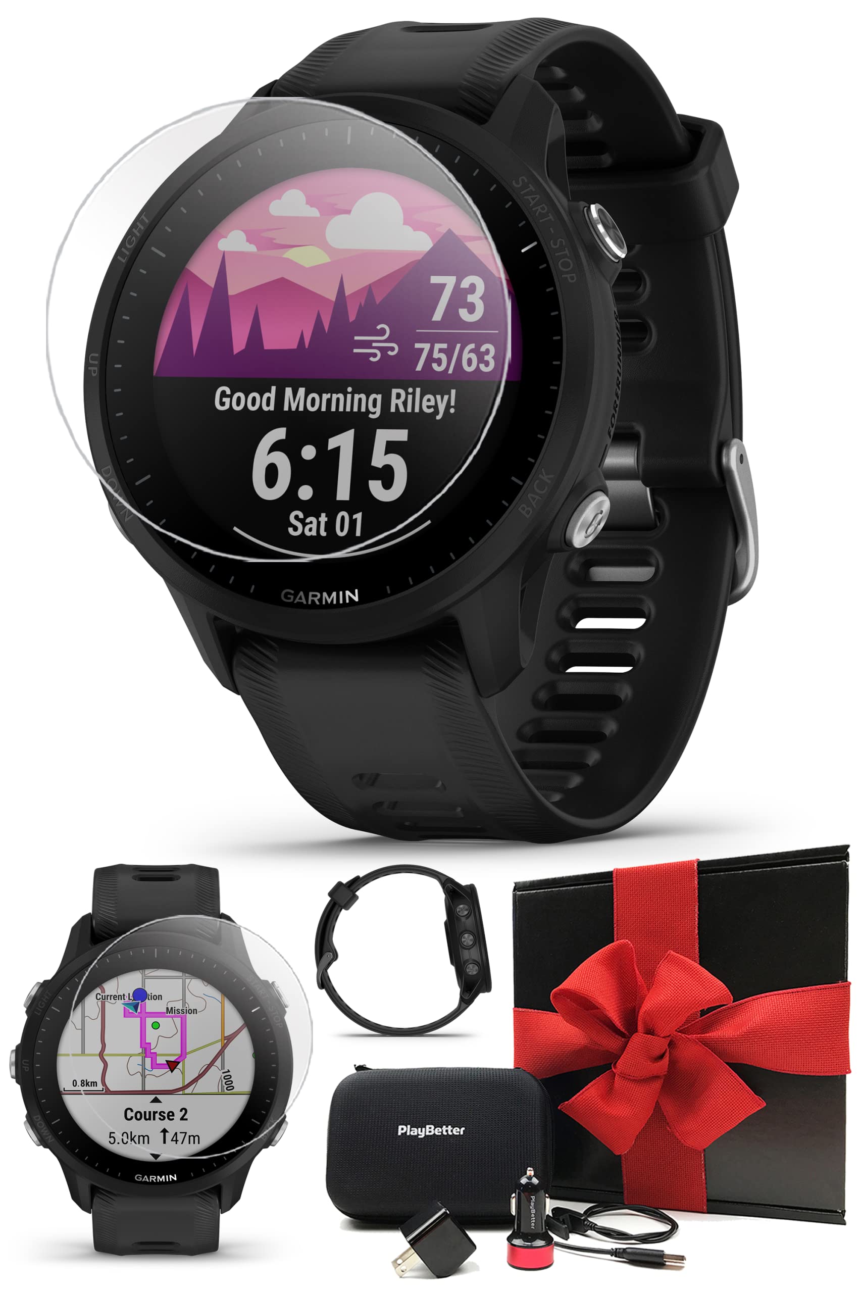 Garmin Forerunner 955 GPS Running & Triathlon Smartwatch (Black) | Heart Rate Monitor, VO2 Max, Race Predictor | Ultra Long Battery Life | Includes Car/Wall Adapters, 4 Screen Protectors & Case | Perfect for Marathon Training, Triathlons & Outdoor Fitness Tracking