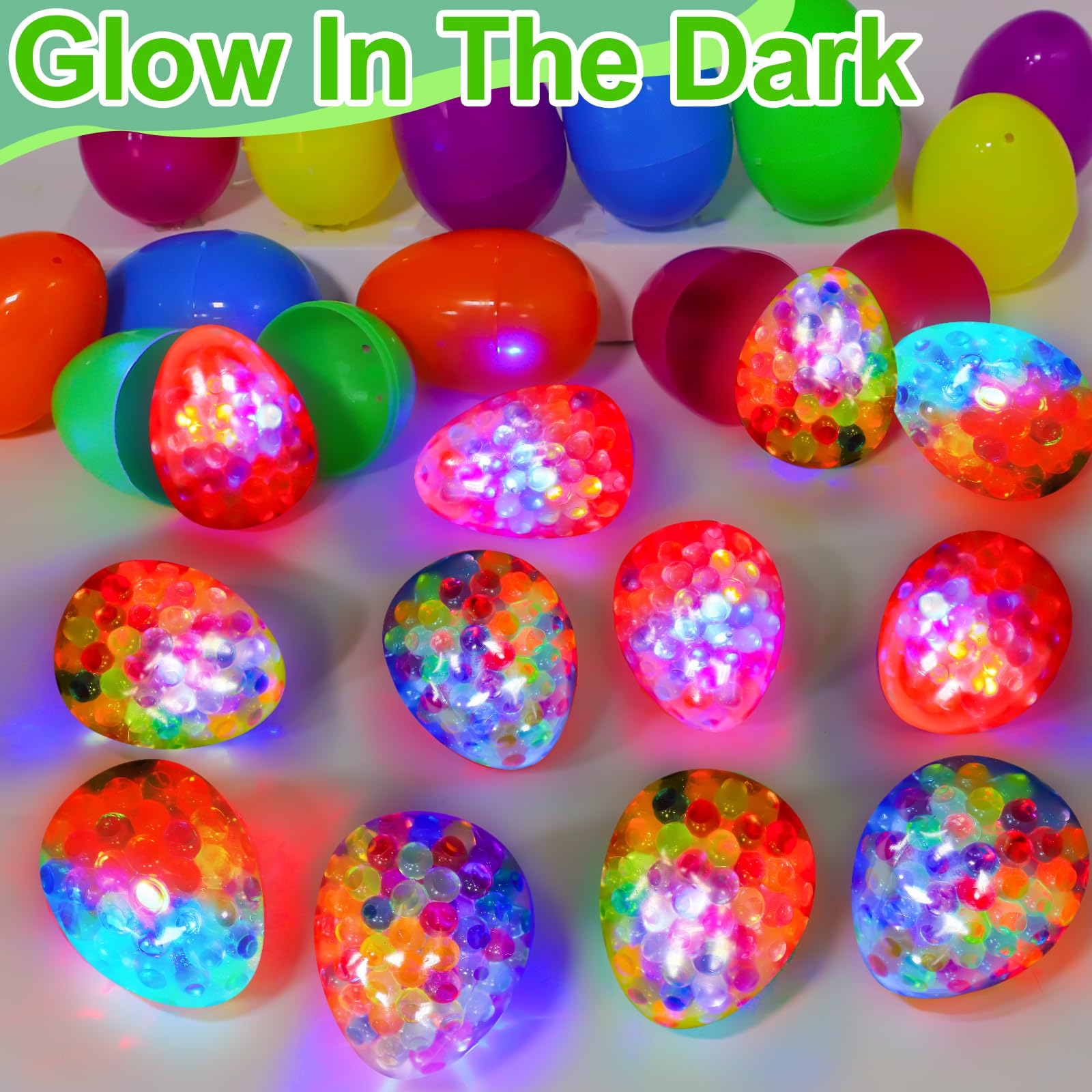 AMENON 12-Pack Light Up Easter Egg Fidget Stress Balls - Squishy Sensory Toys for Kids & Adults - Easter Basket Stuffers, Egg Hunt Party Favors & Stress Relief Gifts (Perfect for Classroom Rewards, Office Desk Toys & Anxiety Relief)