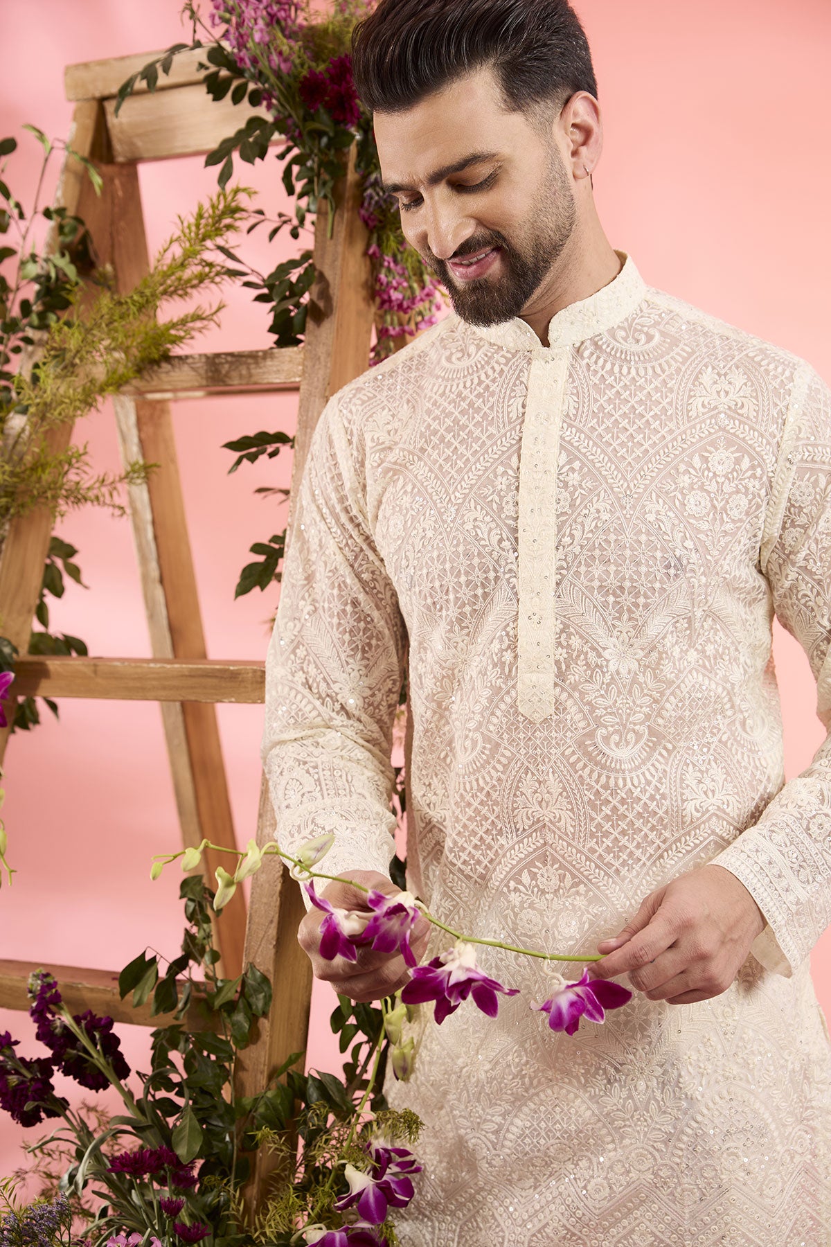 Elegant Ivory Organza Chikankari Embroidered Kurta for Women | Traditional Indian Handcrafted Tunic | Perfect for Festivals, Weddings & Special Occasions