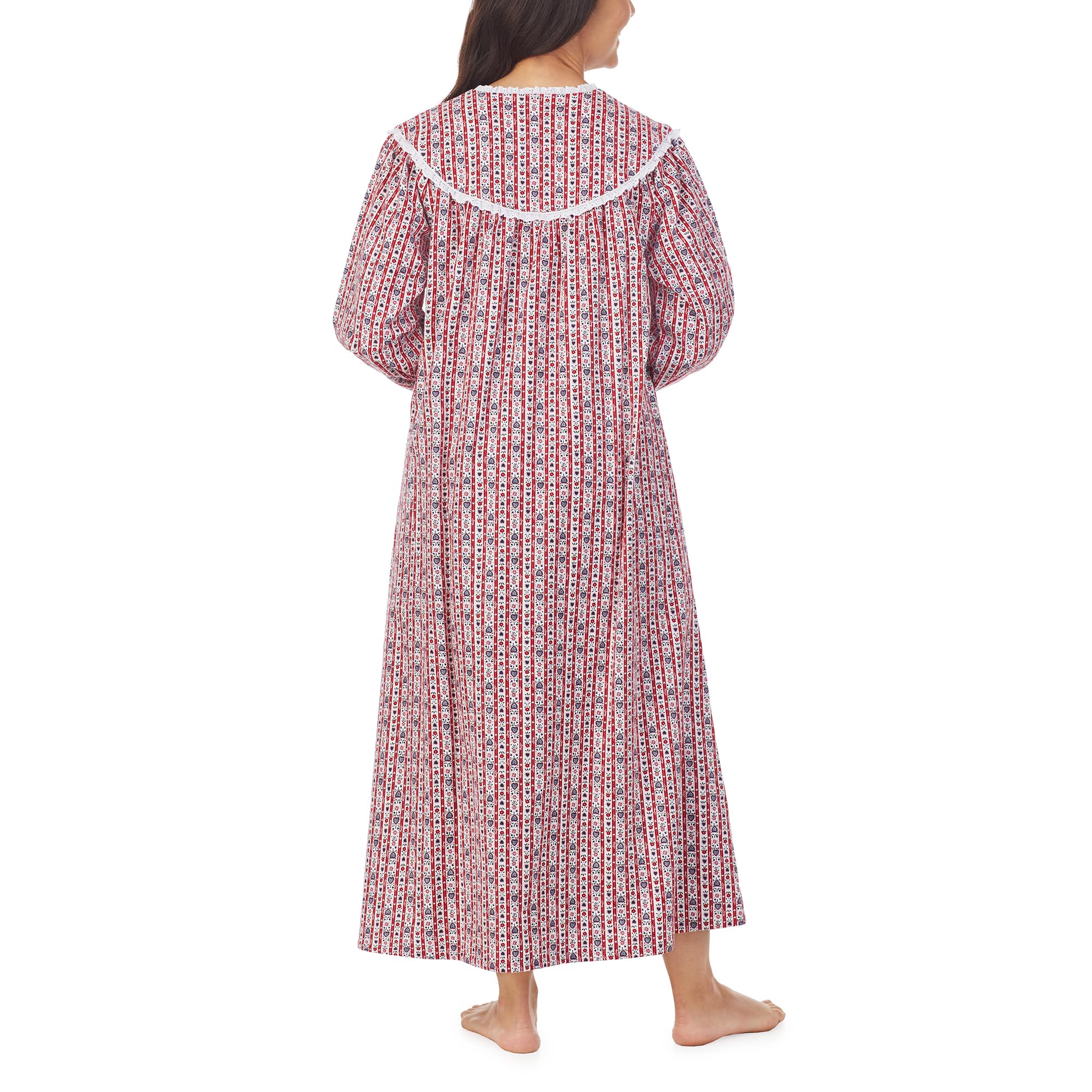Women's Classic Long Sleeve Open Neck Flannel Pajama Nightgown - Soft & Comfortable Sleepwear for Winter Nights, Lounging at Home, and Cozy Evenings