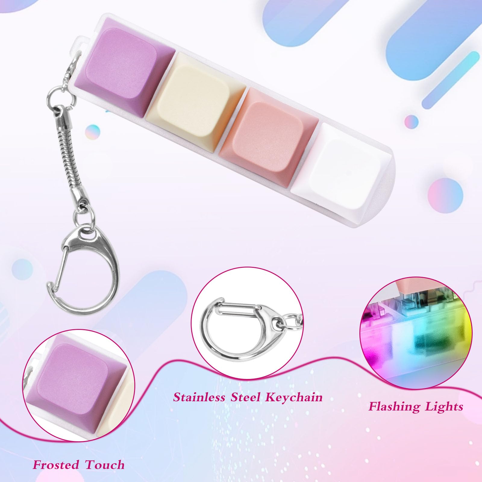 LED Fidget Keyboard Clicker Toy - Stress Relief Sensory Keychain for Adults & Kids, 4-in-1 Anxiety Relief Tool with Light (Macaron Style) - Perfect for Office, School & Travel