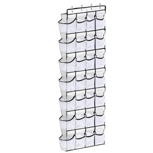 Over the Door Shoe Organizer with 28 Mesh Pockets - Space Saving Hanging Shoe Rack for Closet, Entryway, Bedroom & Bathroom - Perfect for Men's Sneakers & Women's High Heels (White) - Ideal for Small Spaces & Apartment Living
