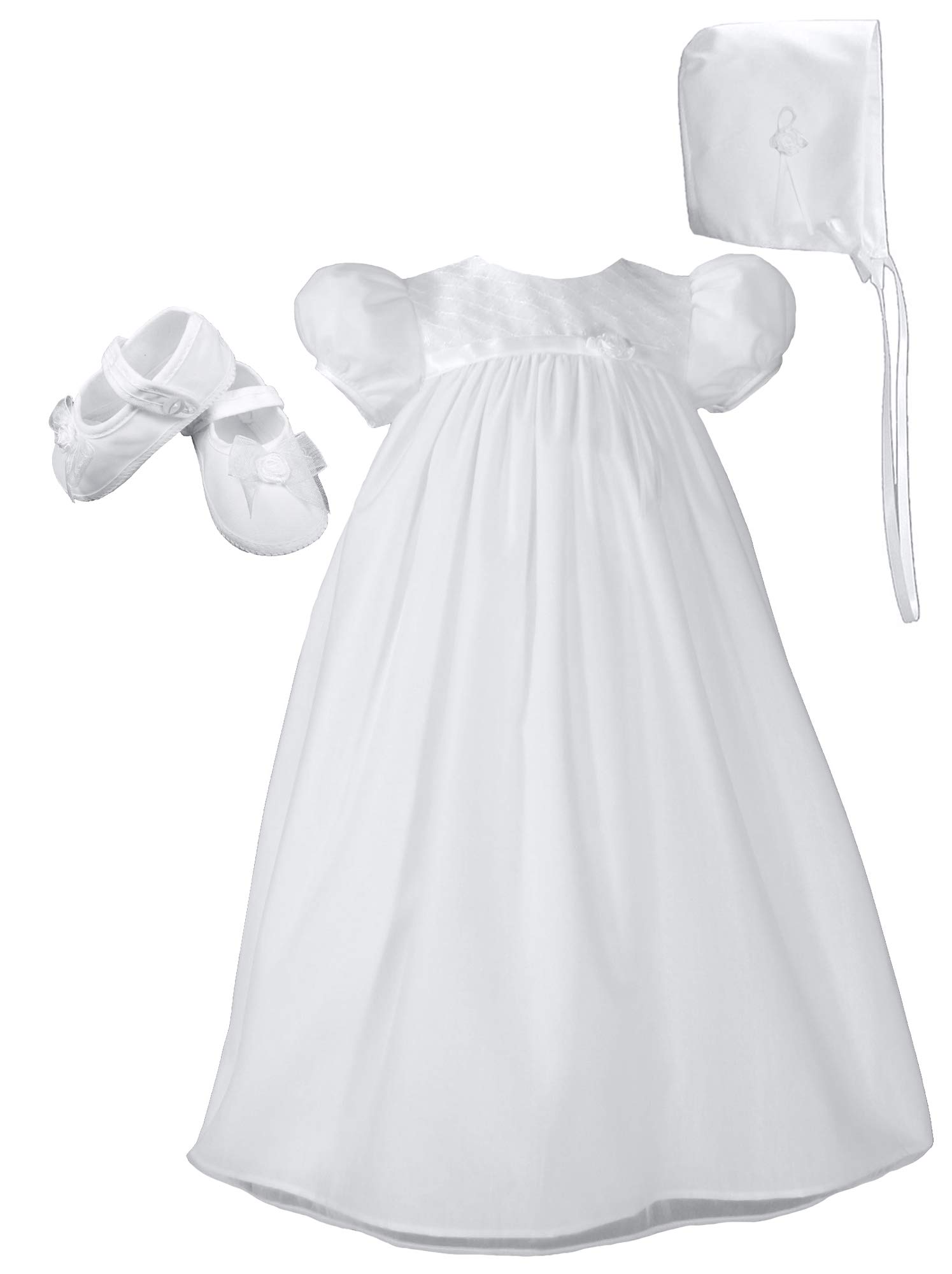 Baby Girls White Embroidered Christening Dress & Bonnet Set - Perfect for Baptism, First Communion & Special Occasions