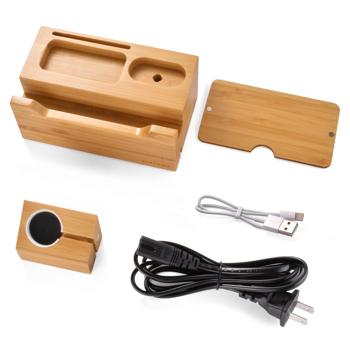 Premium Bamboo Wood Charging Station for Apple Watch, iPhone & AirPods - 3 USB Ports Fast Charger Stand | Perfect for Home, Office & Travel Organization