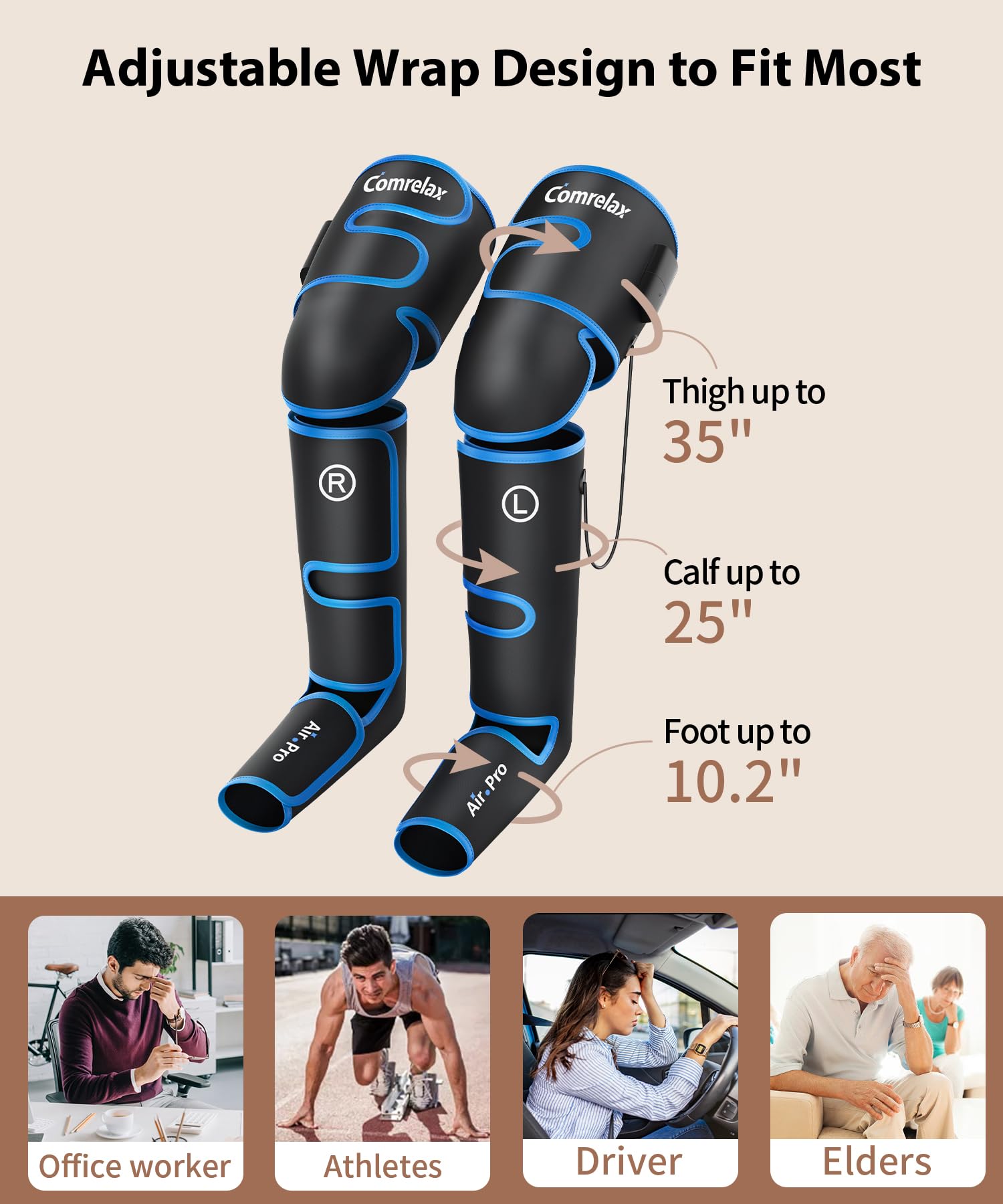 Air Compression Leg Massager with Cold Therapy - 3 Modes & 3 Intensities for Foot, Calf & Thigh Pain Relief and Circulation - Sequential Compression Device for Home, Office and Post-Workout Recovery