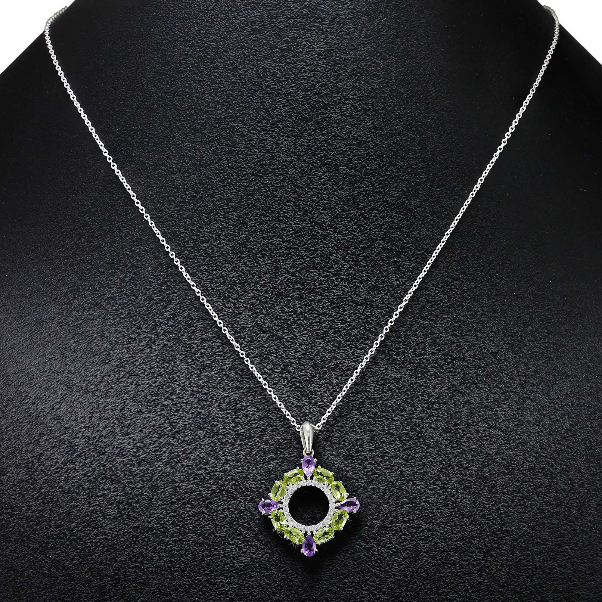 TISHAVI Sterling Silver Gemstone Pendant Necklace for Women - 18 Inch Oval Cluster Pendant with Natural Stone | Elegant Jewelry Gift for Birthday, Anniversary & Everyday Wear