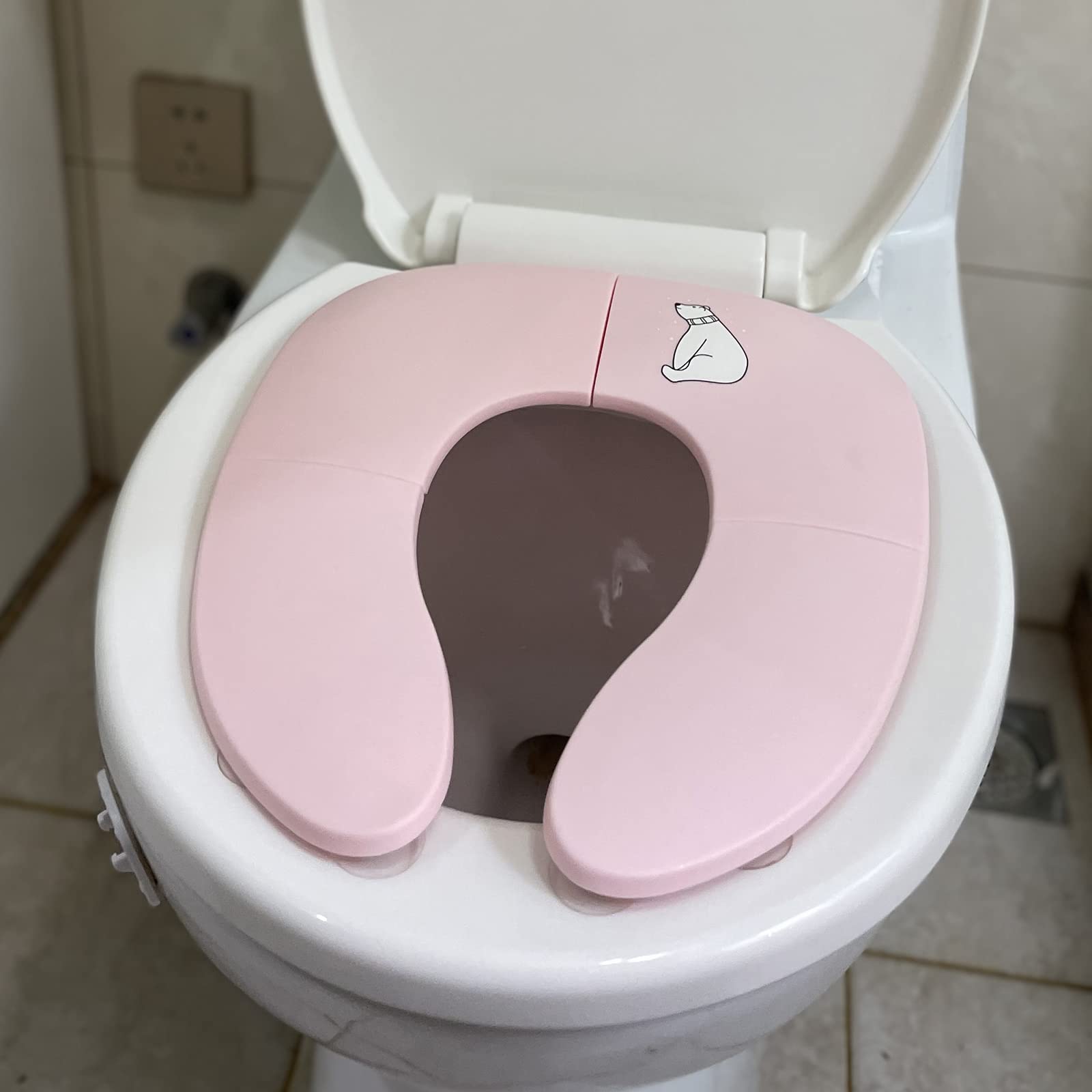 GRANDOTO Foldable Potty Training Seat for Toddlers - Portable Toilet Seat Cover with Non-Slip Suction Cups, Fits Most Standard Toilets (Pink) | Perfect for Travel, Home Use & Potty Training Kids