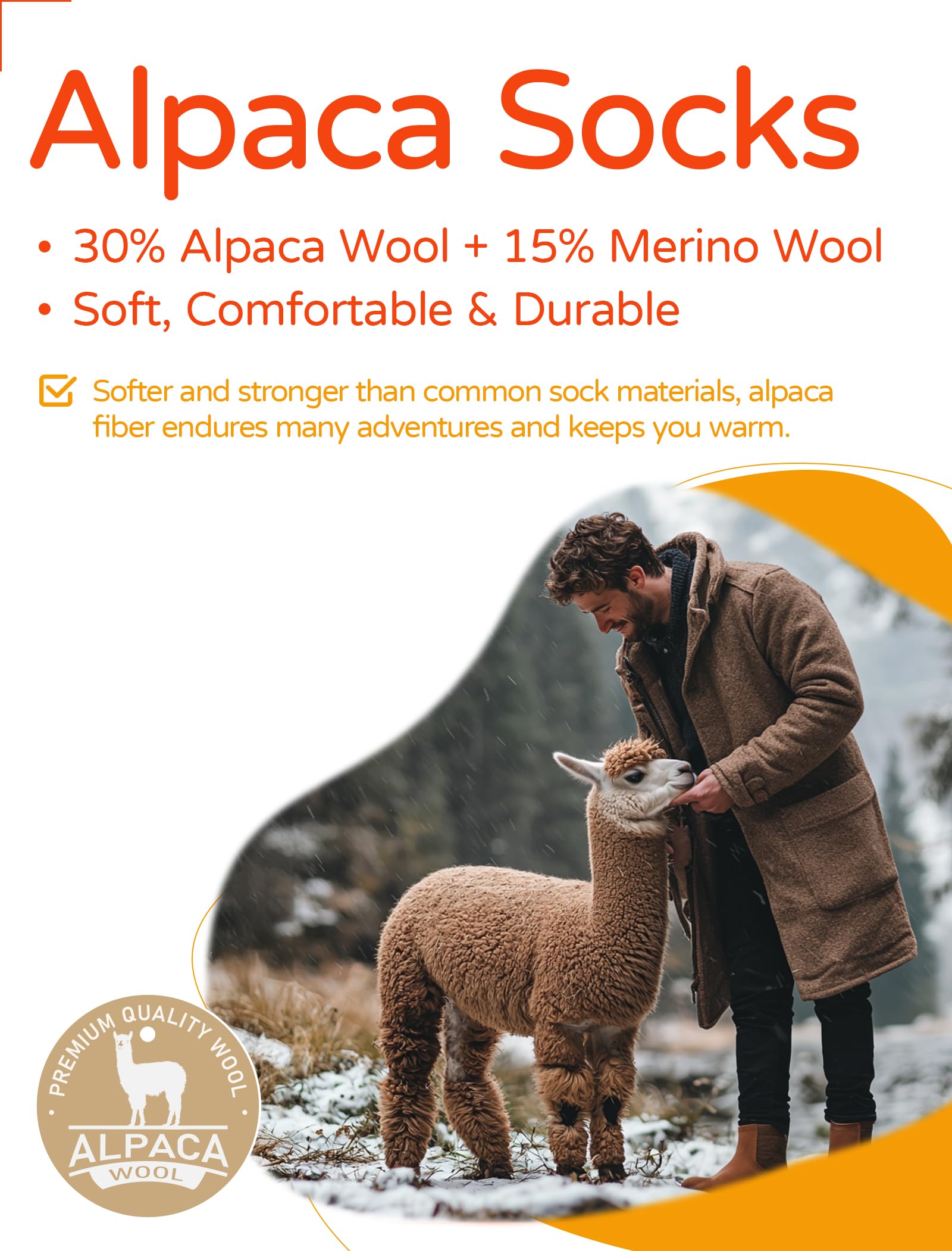 Premium Alpaca Wool Socks for Men & Women - 2 Pairs Moisture Wicking Thermal Crew Socks for Hunting, Hiking & Outdoor Activities - Soft Warm Winter Socks for Camping, Travel & Daily Wear