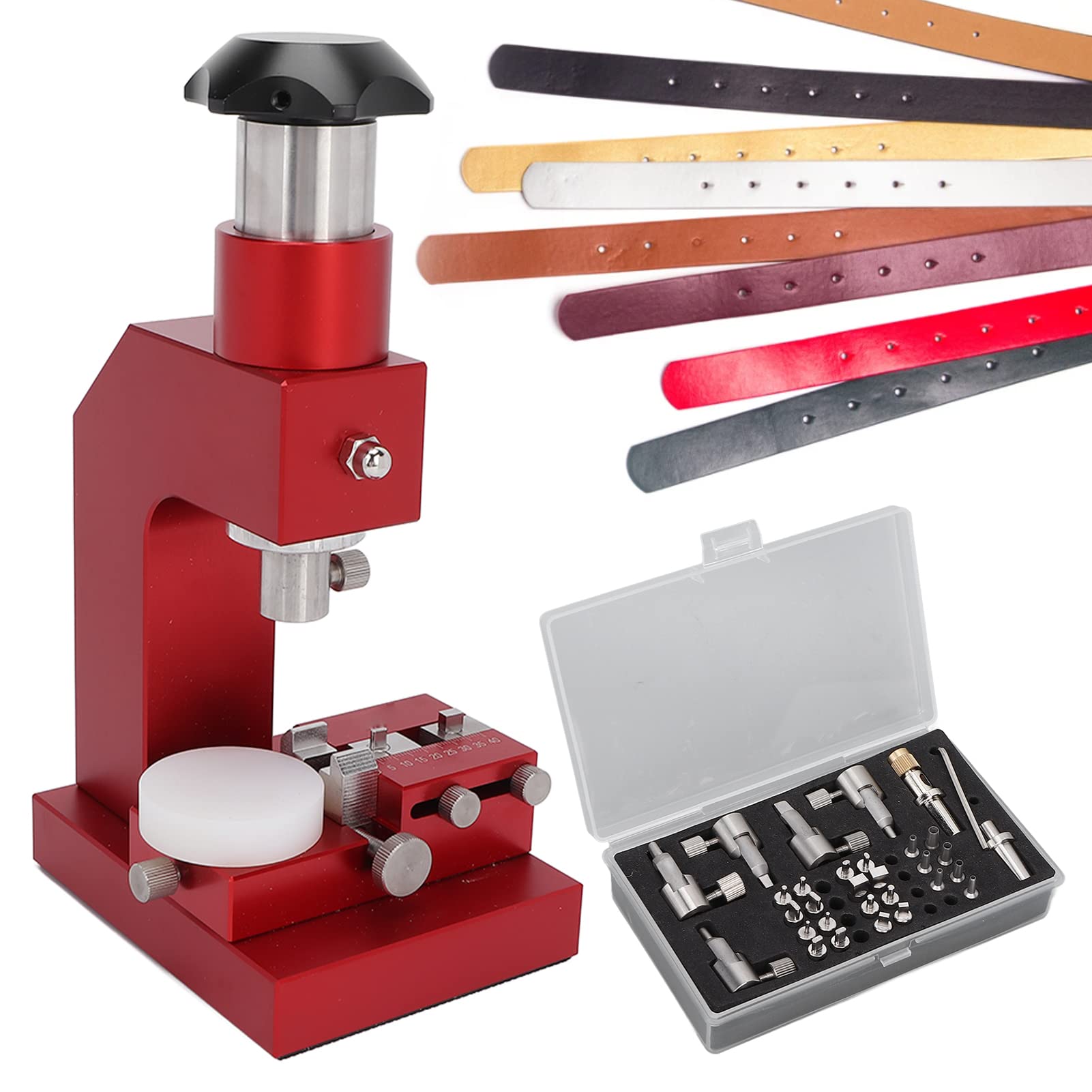 Professional Leather Hole Punch Tool Kit - Manual Arbor Press with 31 Interchangeable Punching Bits for DIY Leather Crafting, Belt Making, Wallet Repair & Shoe Making Projects