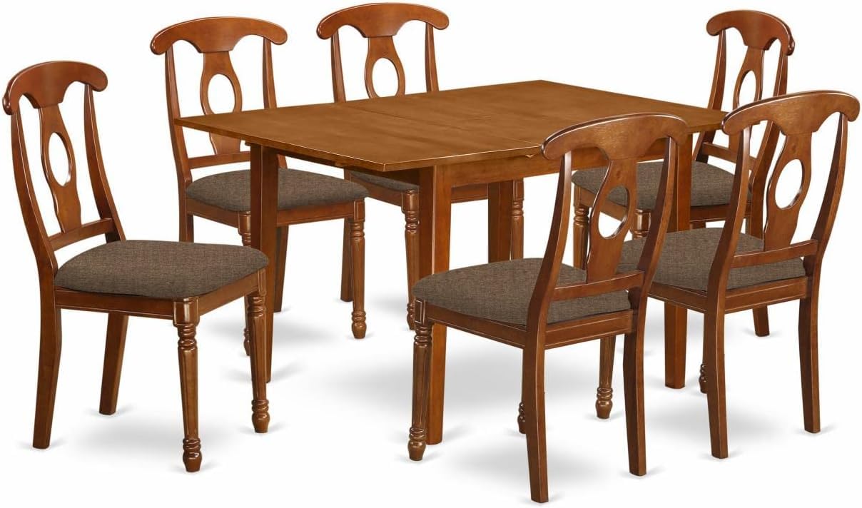 East West Furniture MLNA7-SBR-C 7-Piece Kitchen Dining Set with Butterfly Leaf Table & 6 Upholstered Chairs, 36x54 Inch, Saddle Brown - Perfect for Family Meals and Entertaining Guests