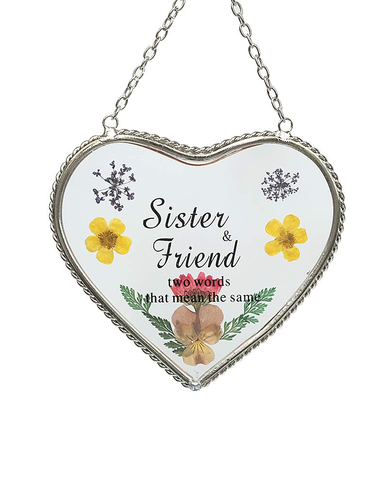 Heart Suncatcher with Pressed Flower Wings - Stained Glass Window Decor for Sister, Women & Mother's Day Gifts - Perfect for Home, Office & Nursery Decor