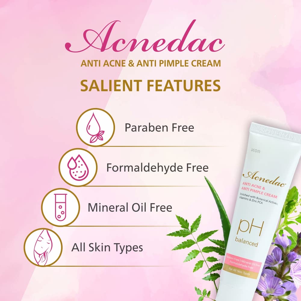 Acnedac Anti Acne & Pimple Treatment Cream 25gm - Botanical Actives, Vitamins & Zinc PCA - Oil-Free & Paraben-Free for All Skin Types - Fights Breakouts & Blemishes - Perfect for Daily Skincare Routine & Teen Acne Care