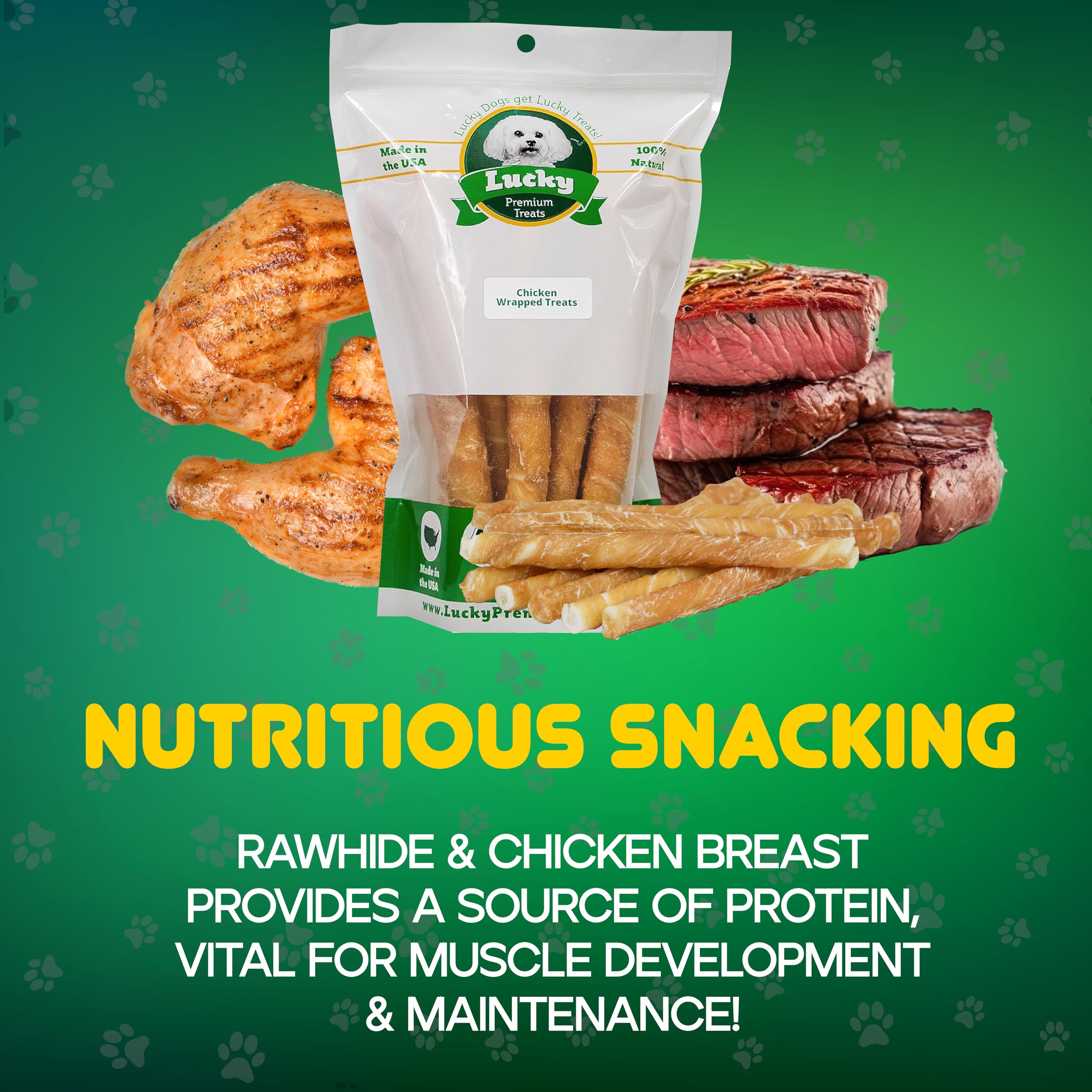 Premium Chicken Wrapped Dog Treats for Large Breeds - USA Made Rawhide Chews - Long Lasting, Natural & Preservative Free - 11 Count - Perfect for Training, Rewards & Dental Health