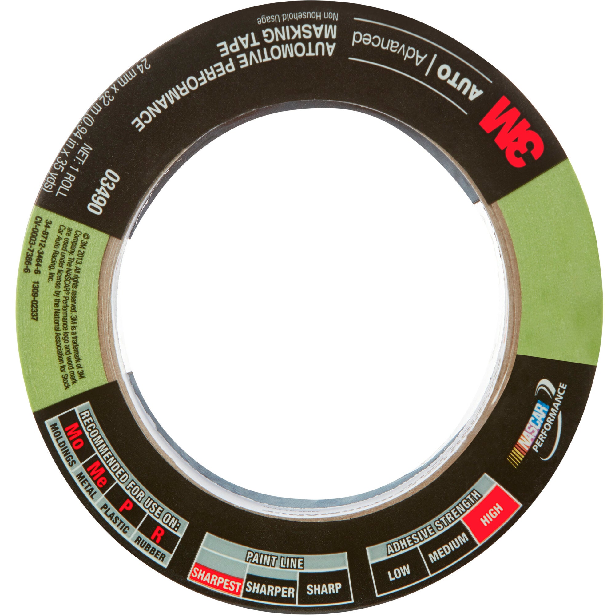 3M Automotive Performance Masking Tape 03490 - 24mm x 32m (24 Rolls per Case) - High Temp Resistant Painters Tape for Auto Bodywork, DIY Projects & Professional Use