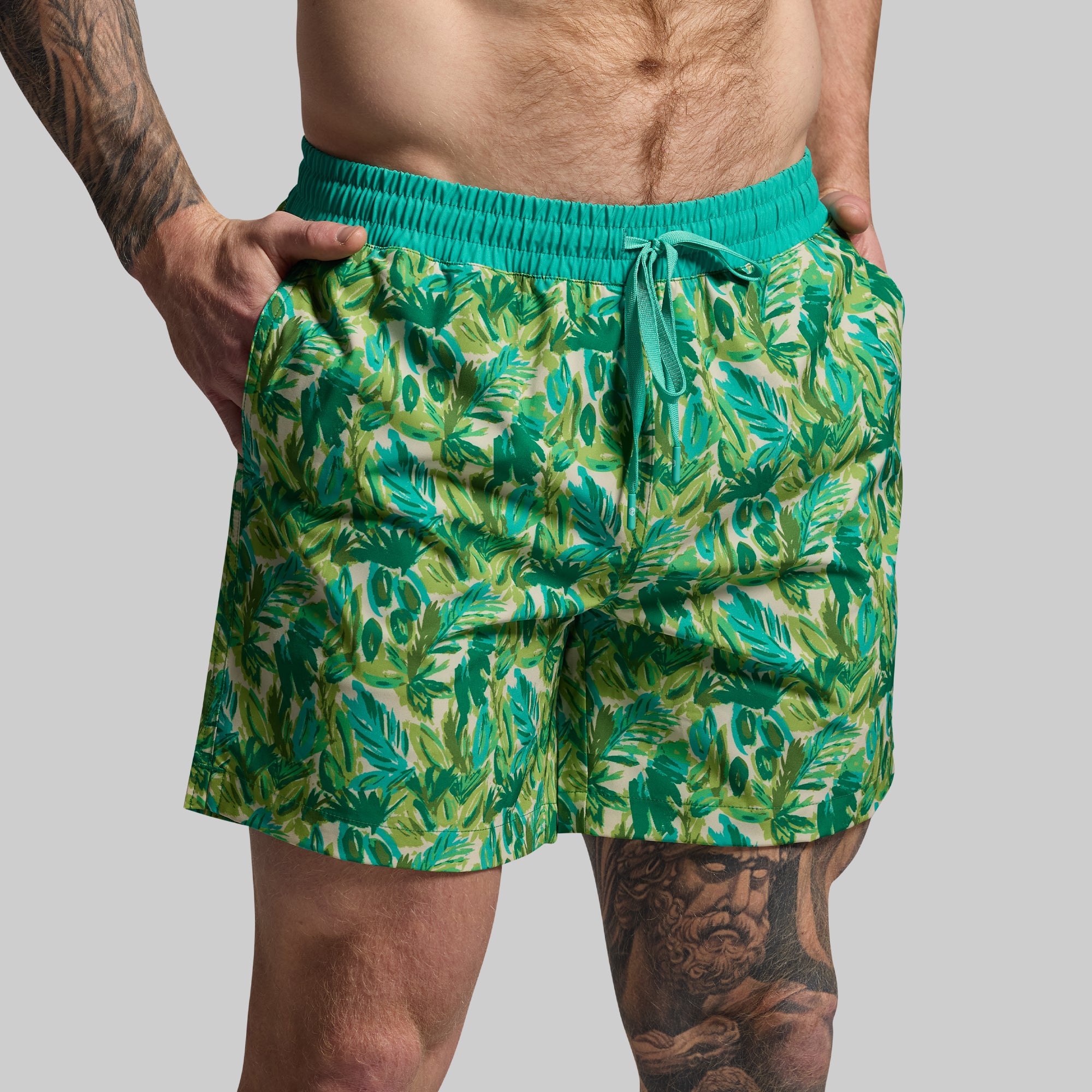 Men's Quick-Dry Swim Shorts - Deep Dive Under the Palms Design - Perfect for Beach, Pool & Water Sports
