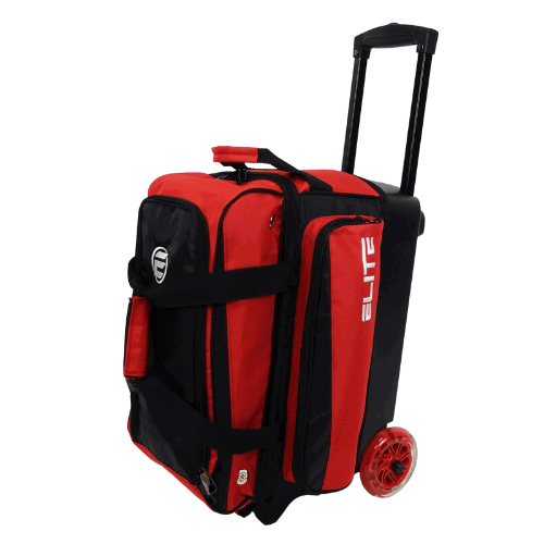 ELITE Deluxe Double Roller Bowling Bag - Heavy Duty Red Bowling Ball Carrier with Wheels for 2 Balls, Shoes & Accessories - Perfect for League Play & Tournament Travel
