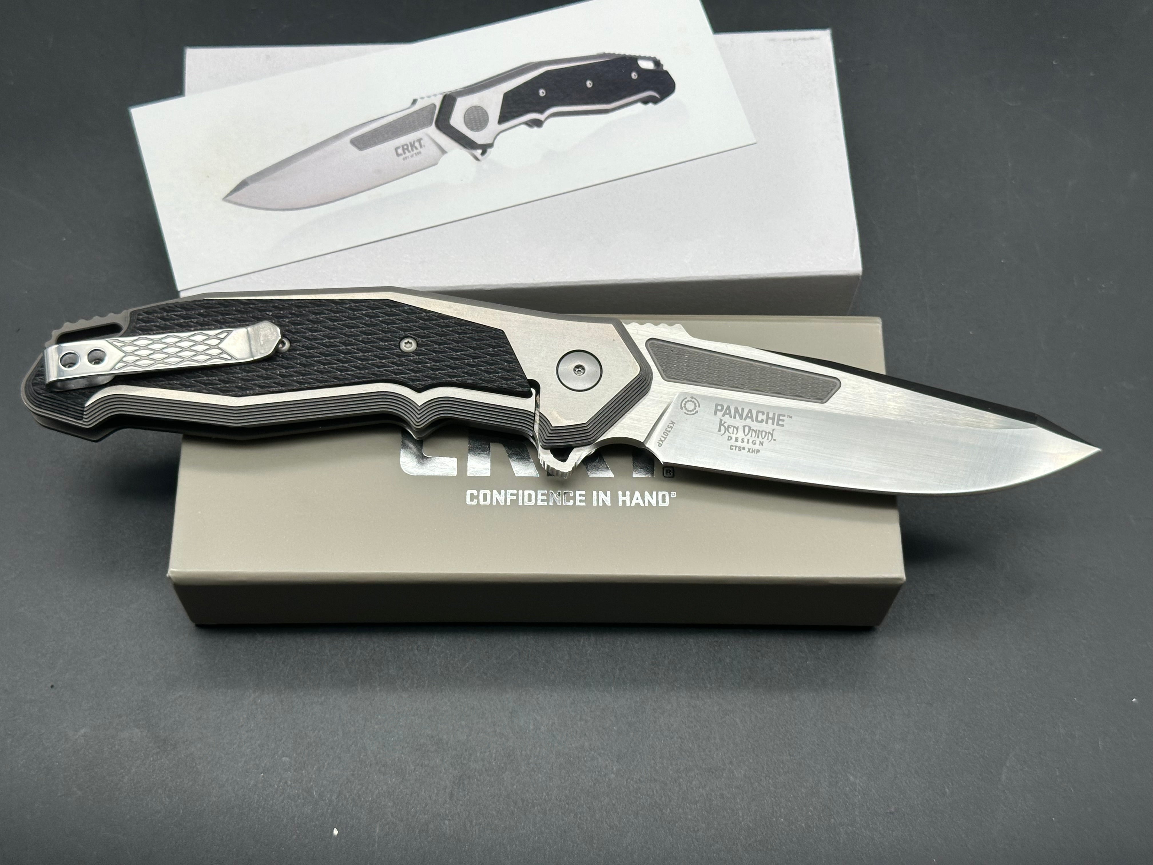 CRKT Panache Folding Knife - Ken Onion Design, Limited Edition 491/550, CTS XHP Stainless Steel Blade, Titanium Handle with Carbon Fiber Inlays - EDC, Outdoor, Camping & Survival Gear
