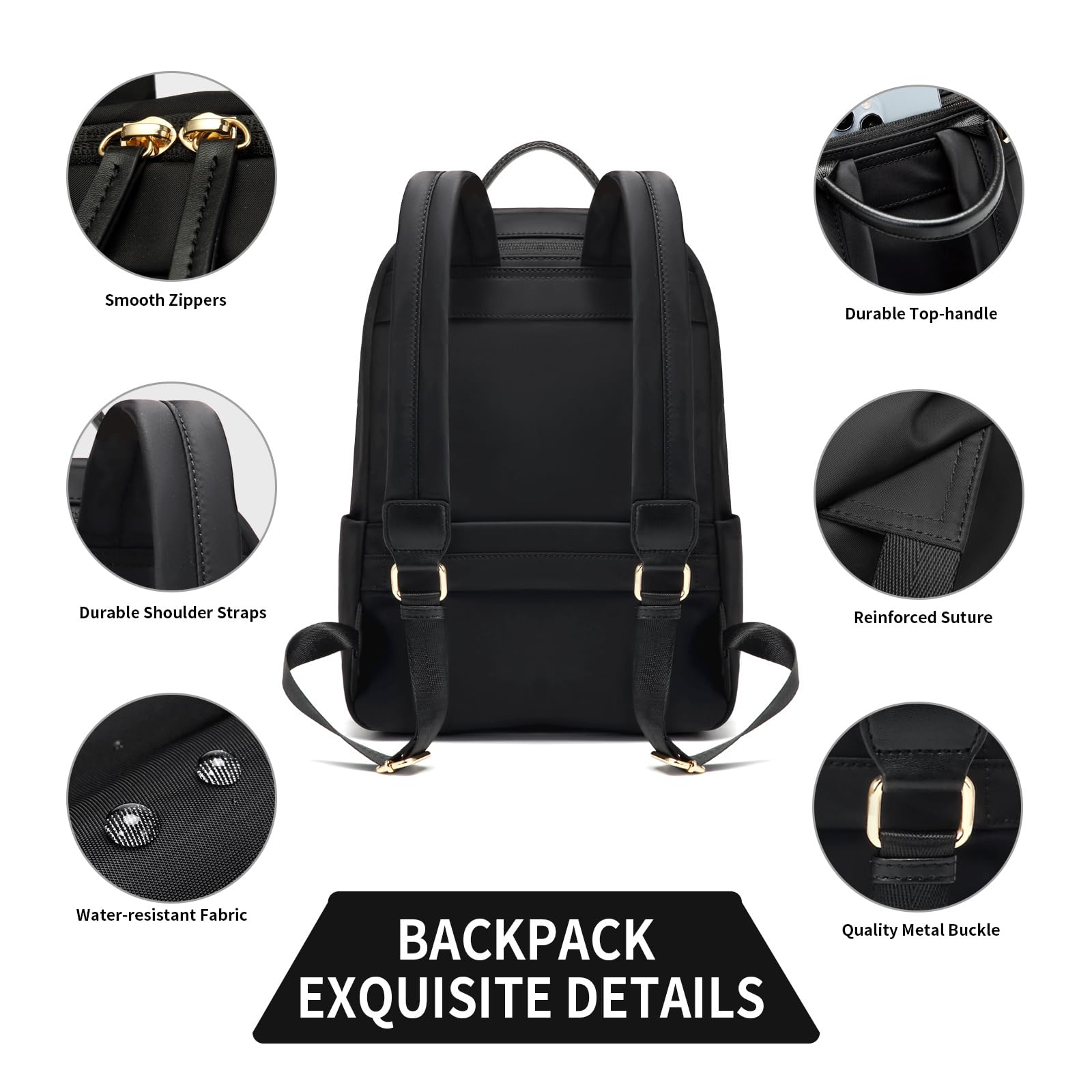Slim Laptop Backpack for Women - 15.6 Inch Notebook Bag for Work, Travel & College (Black)