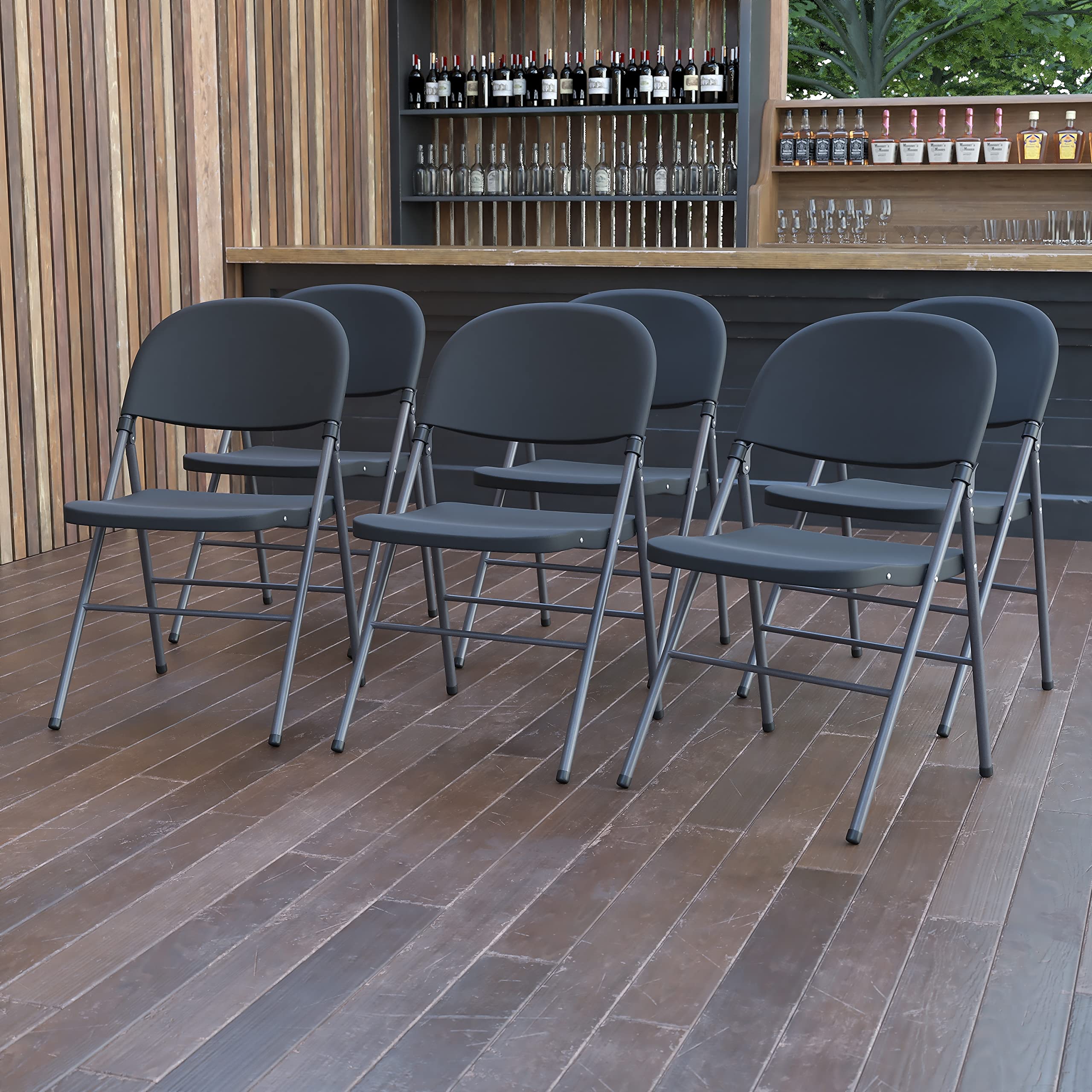 Flash Furniture 6 Pack HERCULES Series 330 lb. Capacity Black Plastic Folding Chairs with Charcoal Frame - Heavy Duty Stackable Chairs for Events, Parties, Weddings & Outdoor Use