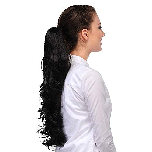 Premium Synthetic Fiber Pema Hair Extensions & Wigs - Instant Volume Ponytail Clip-in (Black) | Perfect for Parties, Weddings & Daily Styling