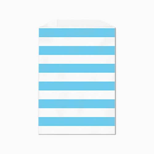 25 Pack White Flat Paper Bags with Blue Horizontal Stripes - 5 x 7.5 Inches - Eco-Friendly Gift Bags for Parties, Weddings & Retail Packaging - Made in USA