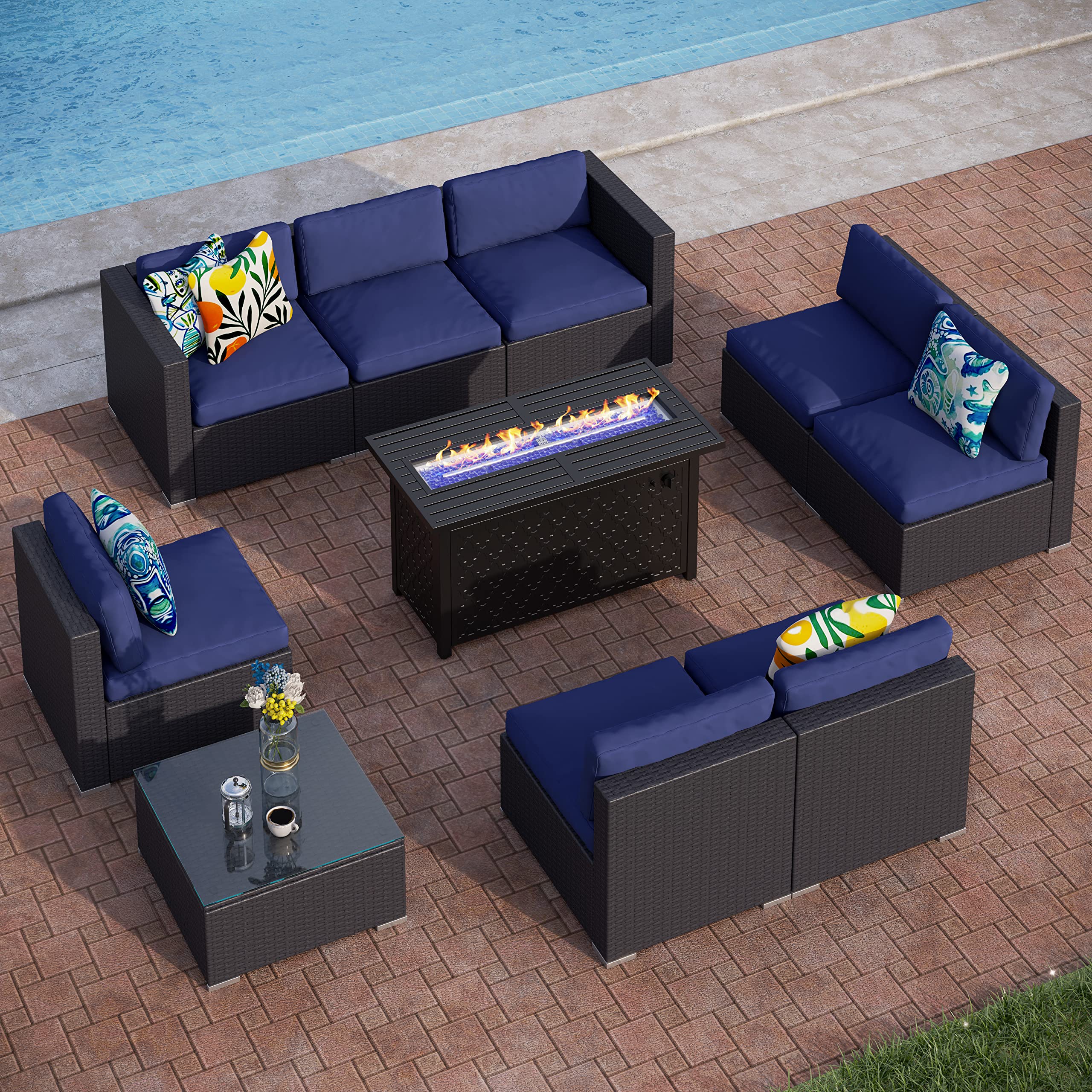 PHI VILLA 10-Piece Outdoor Patio Furniture Set with Fire Pit - CSA Approved 45
