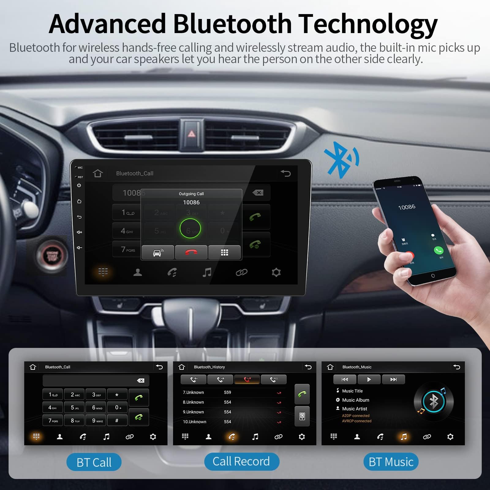 Podofo 10.1 Inch Android Double Din Car Stereo with Bluetooth, GPS, WiFi & HD Touchscreen - 2.5D Display, FM Radio, Dual USB, Mirror Link, SWC & Backup Camera for Seamless Driving Entertainment & Navigation