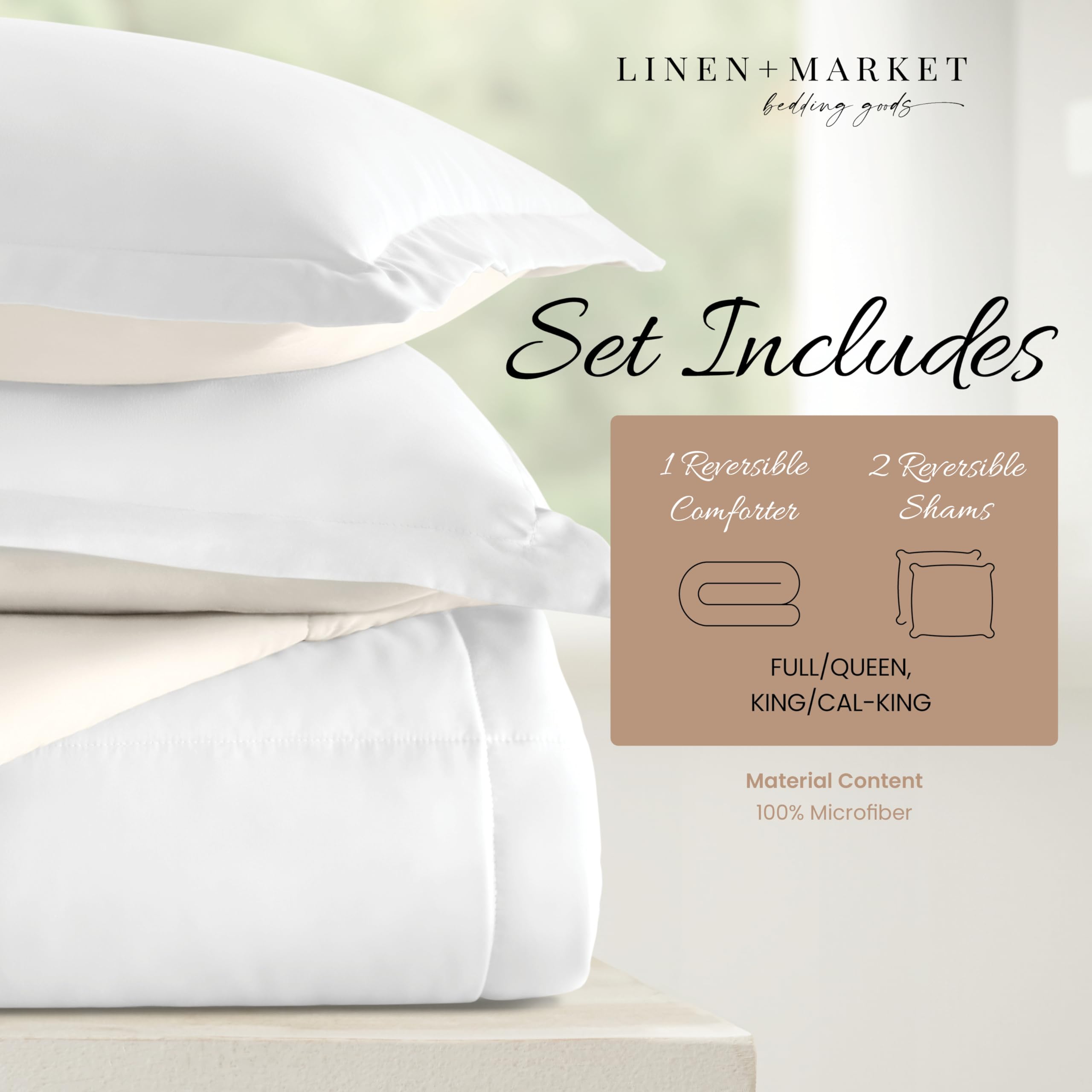 Luxury Reversible King Size Comforter Set (3 Piece) - Soft & Lightweight Down Alternative Bedding - Includes King Comforter & 2 Pillow Shams - Perfect for Master Bedroom, Guest Room & Cozy Home Decor
