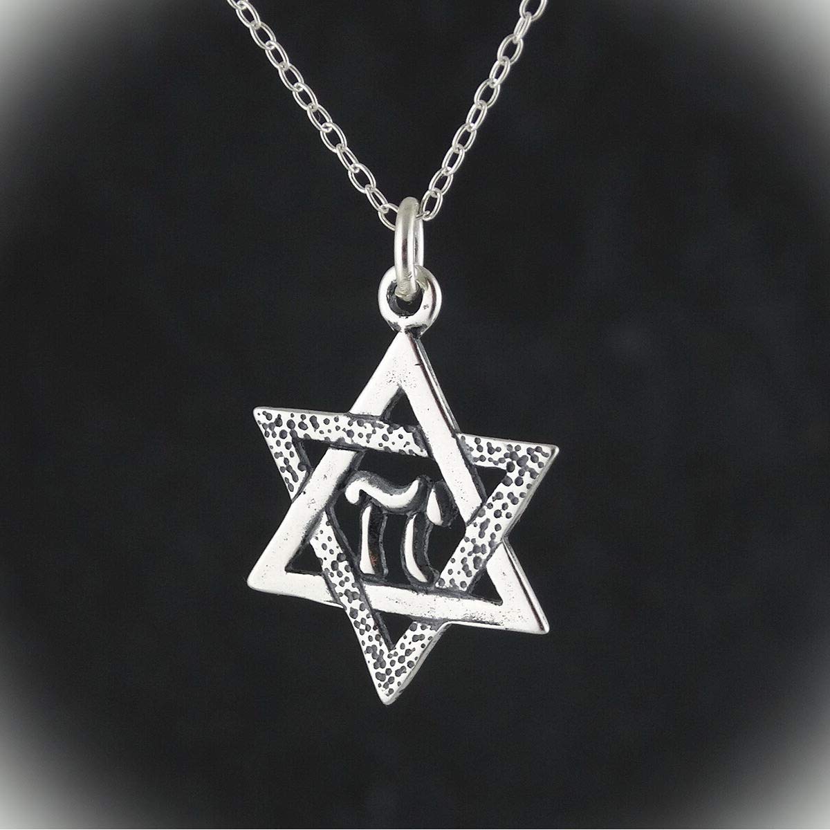 Star of David Chai Statement Chunky Rhinestone Pendant Necklace for Women - Sterling Silver Jewish Jewelry Gift for Hanukkah, Bat Mitzvah & Everyday Wear