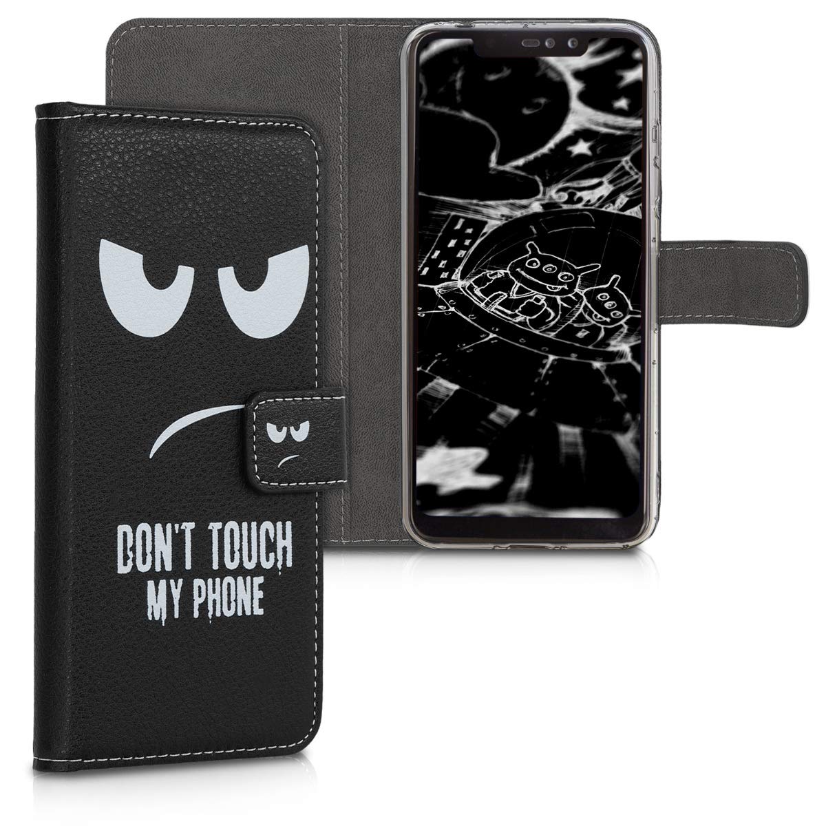 kwmobile Wallet Phone Case for Xiaomi Redmi Note 6 Pro - Slim Protective Cover with Card Slots (White/Black) | Perfect for Everyday Use, Travel & Hands-Free Convenience