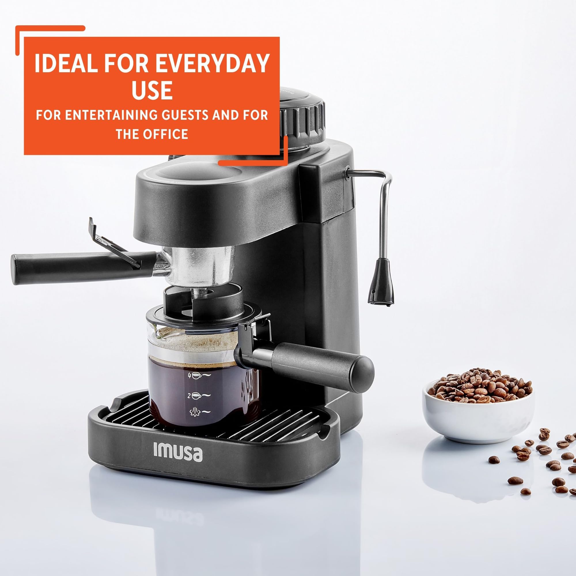 IMUSA USA GAU-18202 4 Cup Espresso & Cappuccino Maker, 120V Black - Perfect for Home Coffee Bars & Office Break Rooms