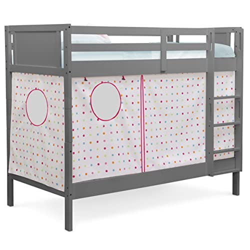Delta Children Twin Over Twin Convertible Wood Bunk Bed with Ladder & Guardrails + Loft Bed Tent Curtain Set Bundle - Charcoal/Dots Design | Space-Saving Kids Bedroom Furniture for Sleepovers & Playtime