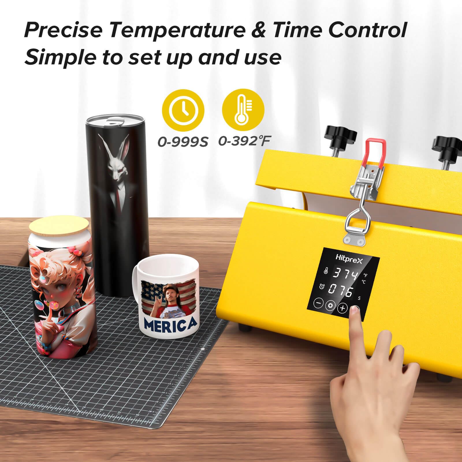 HITPREX Tumbler Heat Press Machine for 30oz 20oz 16oz 11oz - Sublimation Blank Skinny Tumbler & Coffee Mug Press - DIY Heat Transfer for Ceramic Mugs, Glass Cans, Cups (Yellow) - Perfect for Custom Drinkware & Personalized Gifts