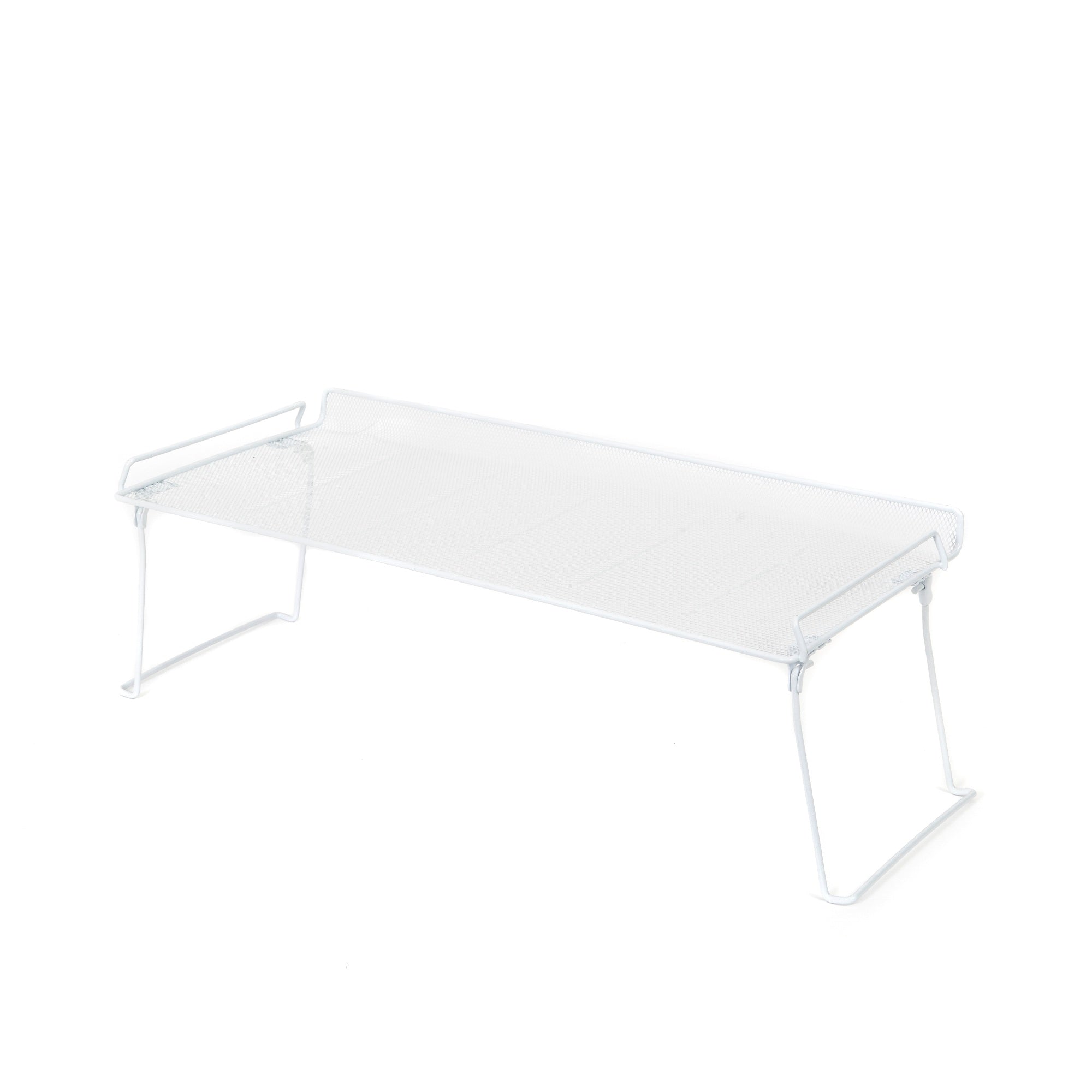 Foldable Stackable Mesh Storage Shelf - White, Large Size for Closet, Pantry & Bathroom Organization