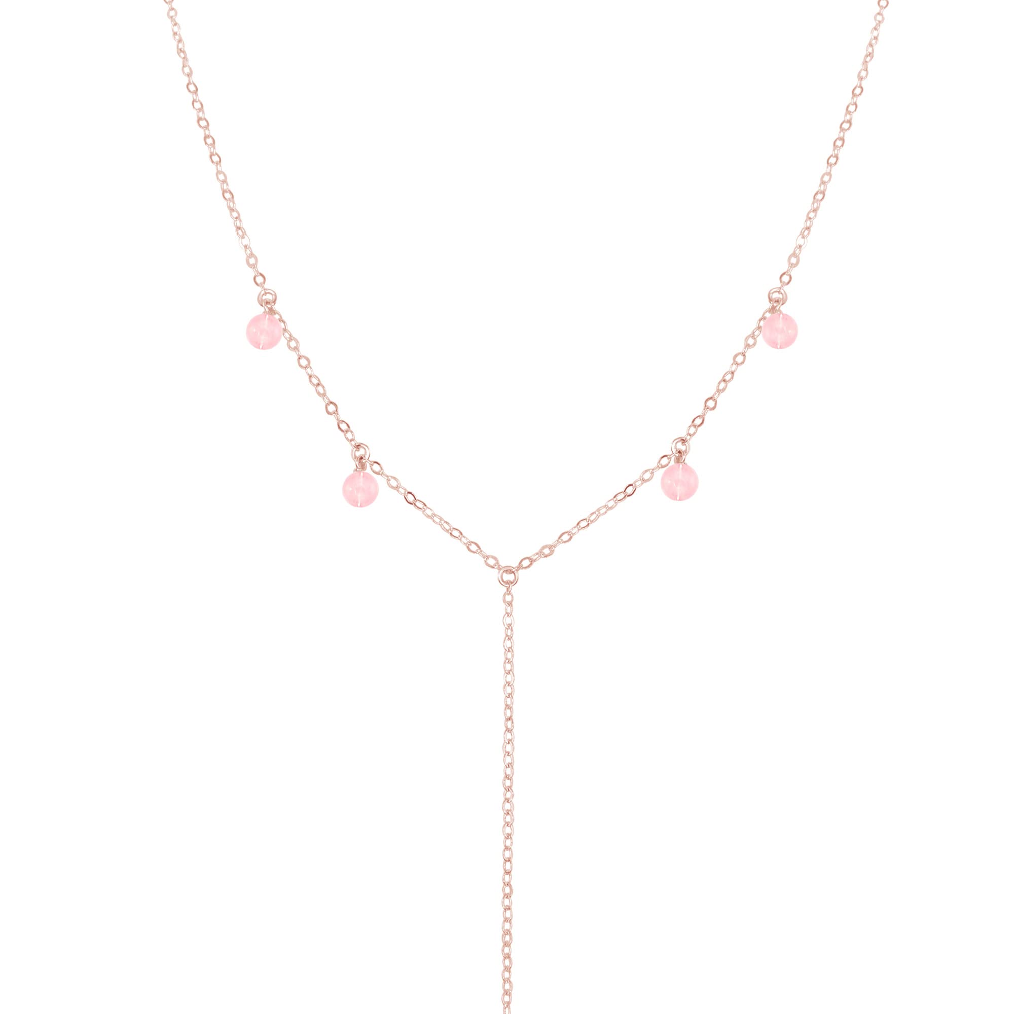 14K Rose Gold Filled Rose Quartz Boho Y Necklace for Women - Elegant Healing Crystal Jewelry for Everyday Wear, Meditation & Spiritual Gifts