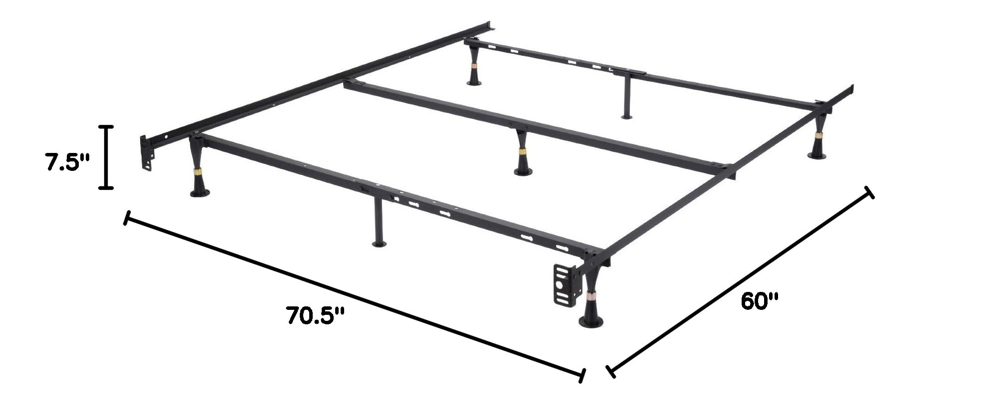 Heavy Duty 7-Leg Adjustable Metal Bed Frame with Center Support Bar - Queen/Full/Full XL/Twin/Twin XL Sizes - Sturdy Black Bed Foundation for Home, Dorm & Guest Room Use