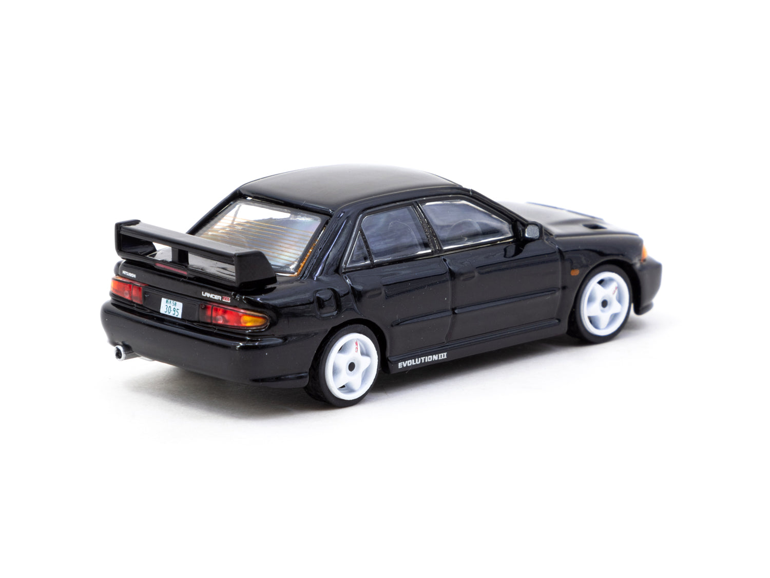Tarmac Works 1/64 Scale Mitsubishi Lancer GSR Evolution III Diecast Model Car - Black - Collectible Miniature Vehicle for Display & Racing Scenes - Perfect for Diecast Collectors & Car Enthusiasts