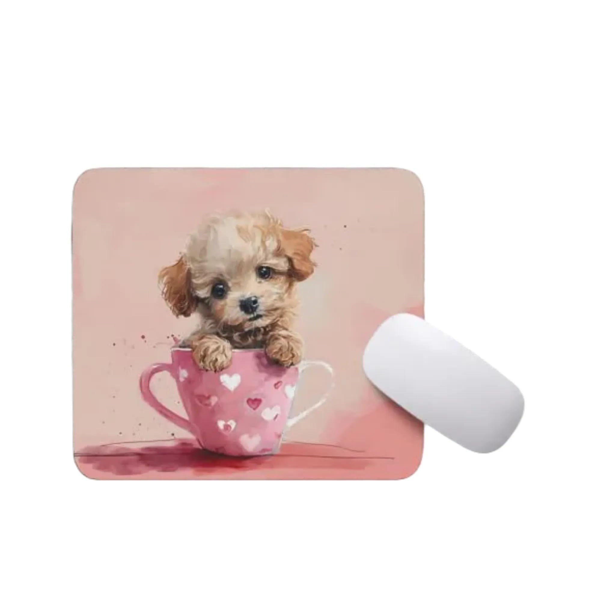 Non-Slip Rubber Mouse Pad with Adorable Poodle & Flowers Design - Perfect for Home Office, Gaming, Work Desk, Computer & Laptop Use - Ideal Gift for Dog Lovers (Cute Baby Poodle in Cup Design) - Great for Daily Work, Online Meetings & PC Gaming Sessions