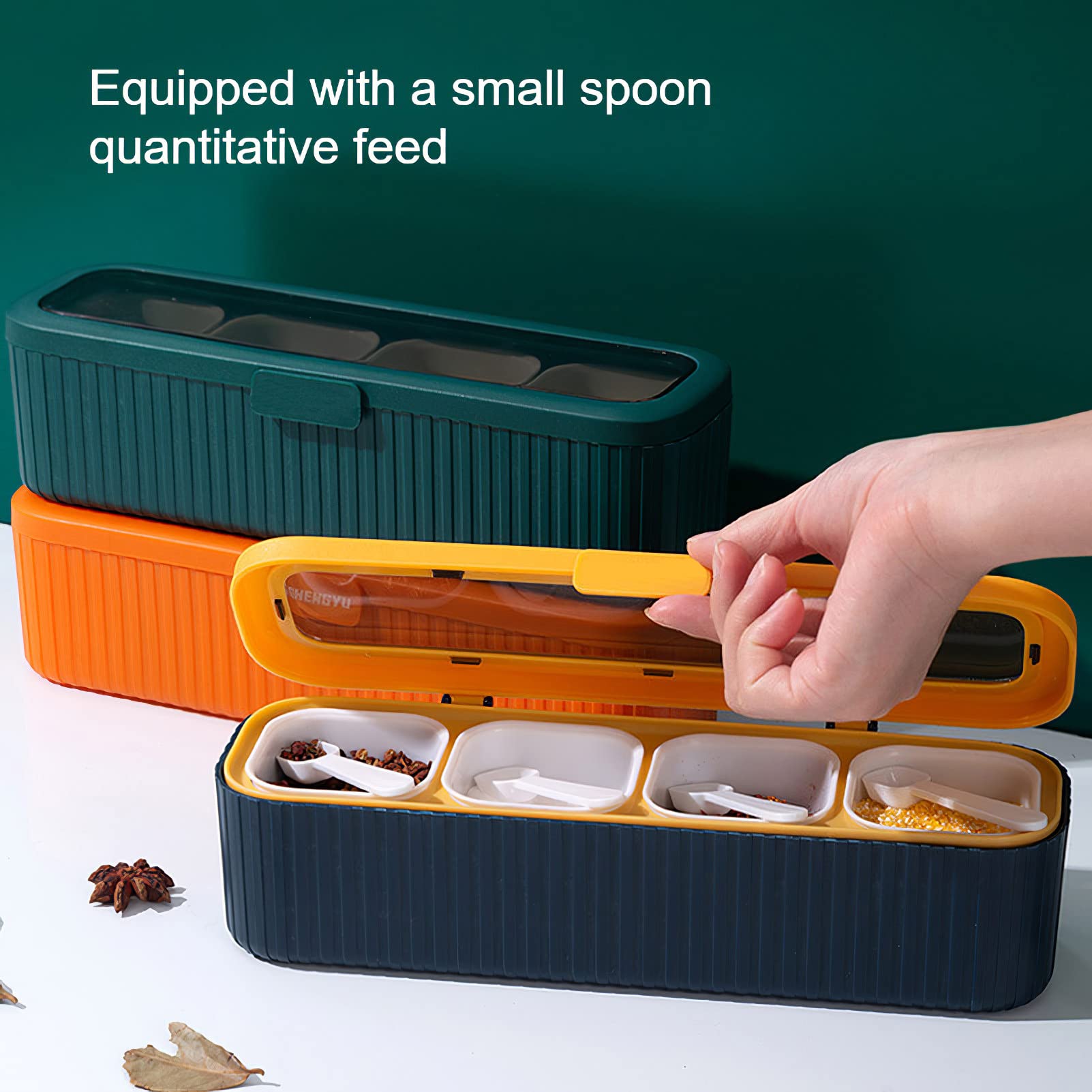 4-Piece Spice Container Set with Lids & Spoon - Airtight Seasoning Storage Jars for Salt, Sugar & Spices (Navy Blue) | Perfect for Kitchen Organization, Cooking & Baking Essentials