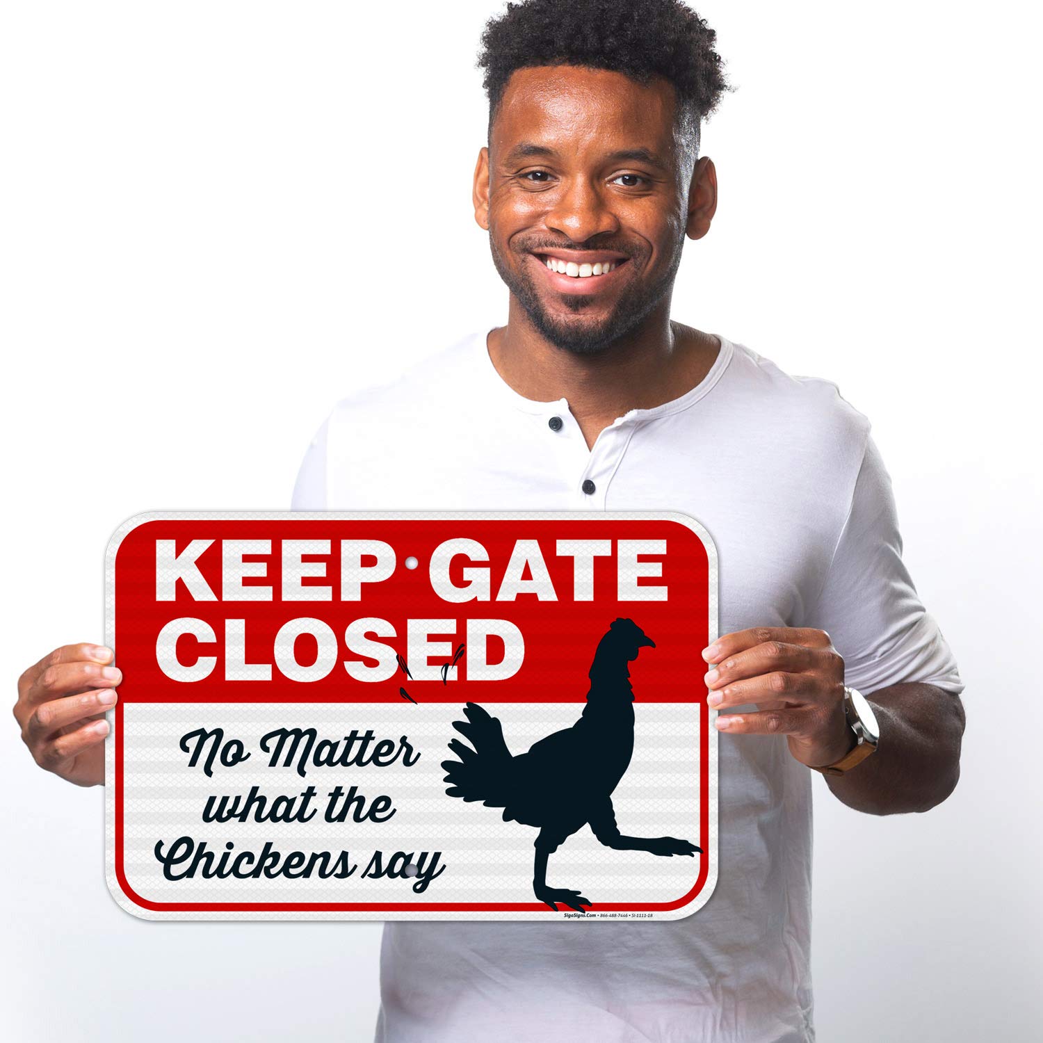 Funny Chicken Coop Sign - 'Keep Gate Closed No Matter What The Chickens Say' - 12x18 Inch Reflective Aluminum Farm Decor - Fade Resistant & Easy Mounting - Indoor/Outdoor Use for Barns, Gardens & Backyards - Made in USA