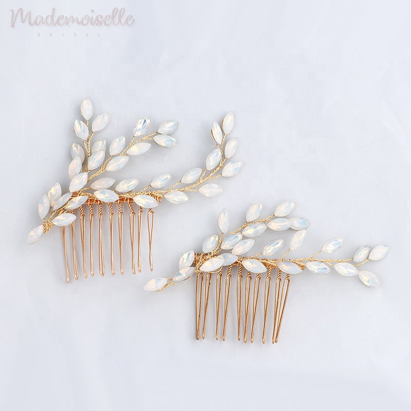 Snow White Crystal Hair Comb Set of 2 - Elegant Bridal Hair Accessories for Weddings, Prom & Special Occasions