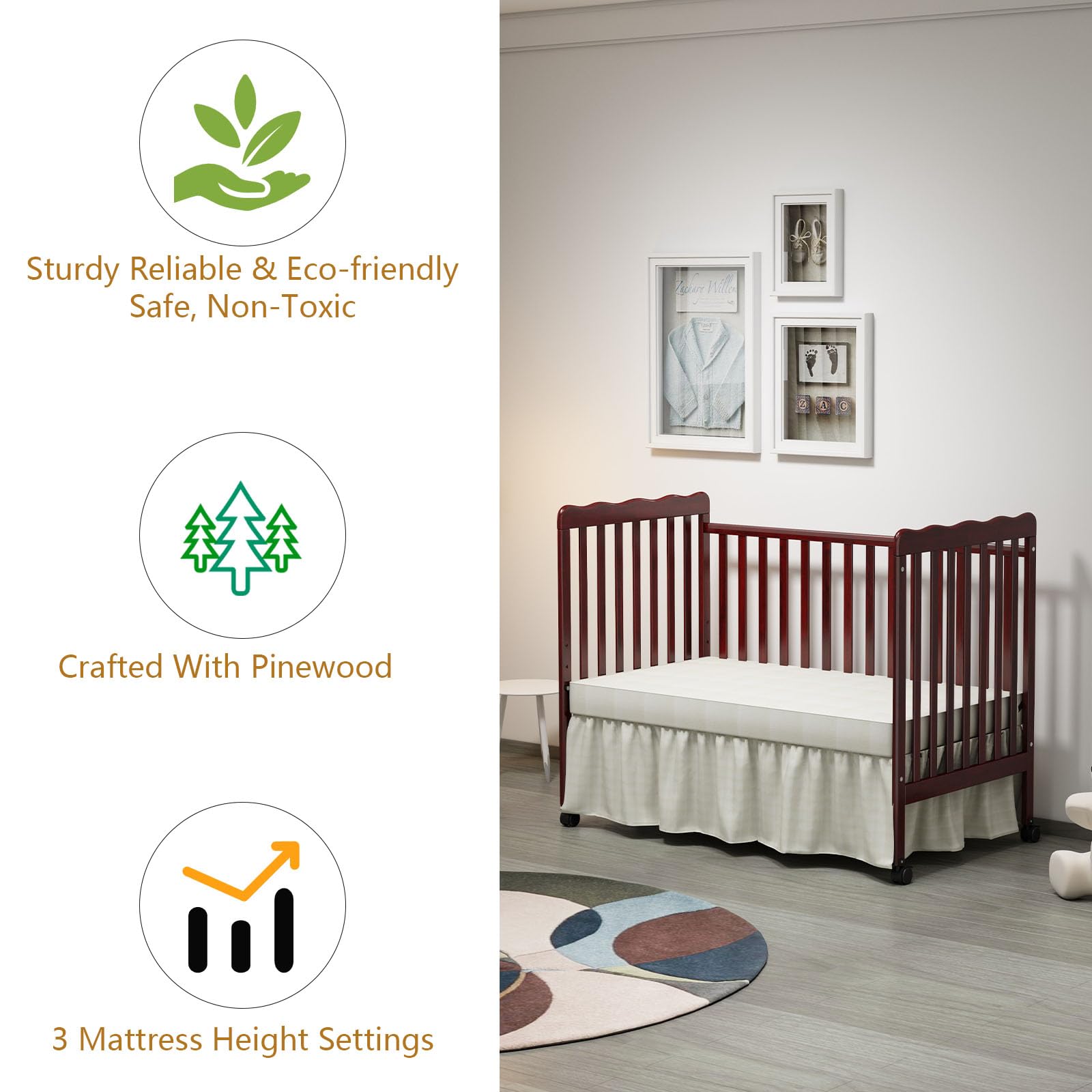 3-in-1 Convertible Baby Crib to Toddler Bed & Full Size Bed Frame - Safe Nursery Furniture for Newborns & Kids - Perfect for Small Spaces & Growing Families (Mattress Not Included) | Nursery Decor, Bedroom Upgrade & Space-Saving Solution
