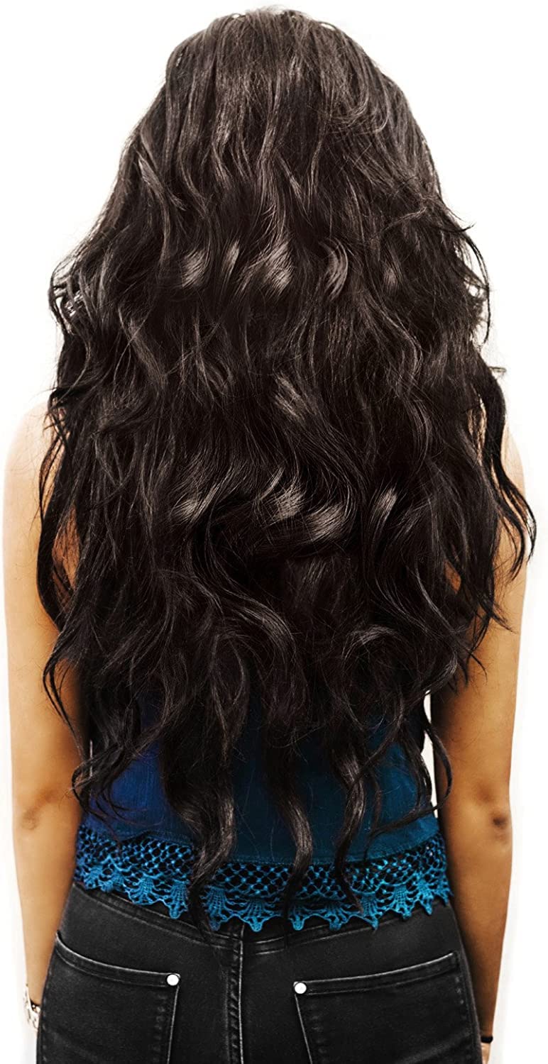 ZALYA 5-Clip Brown Wavy/Curly Human Hair Extensions 22 Inches 150g for Women & Girls - Perfect for Parties, Weddings & Daily Styling