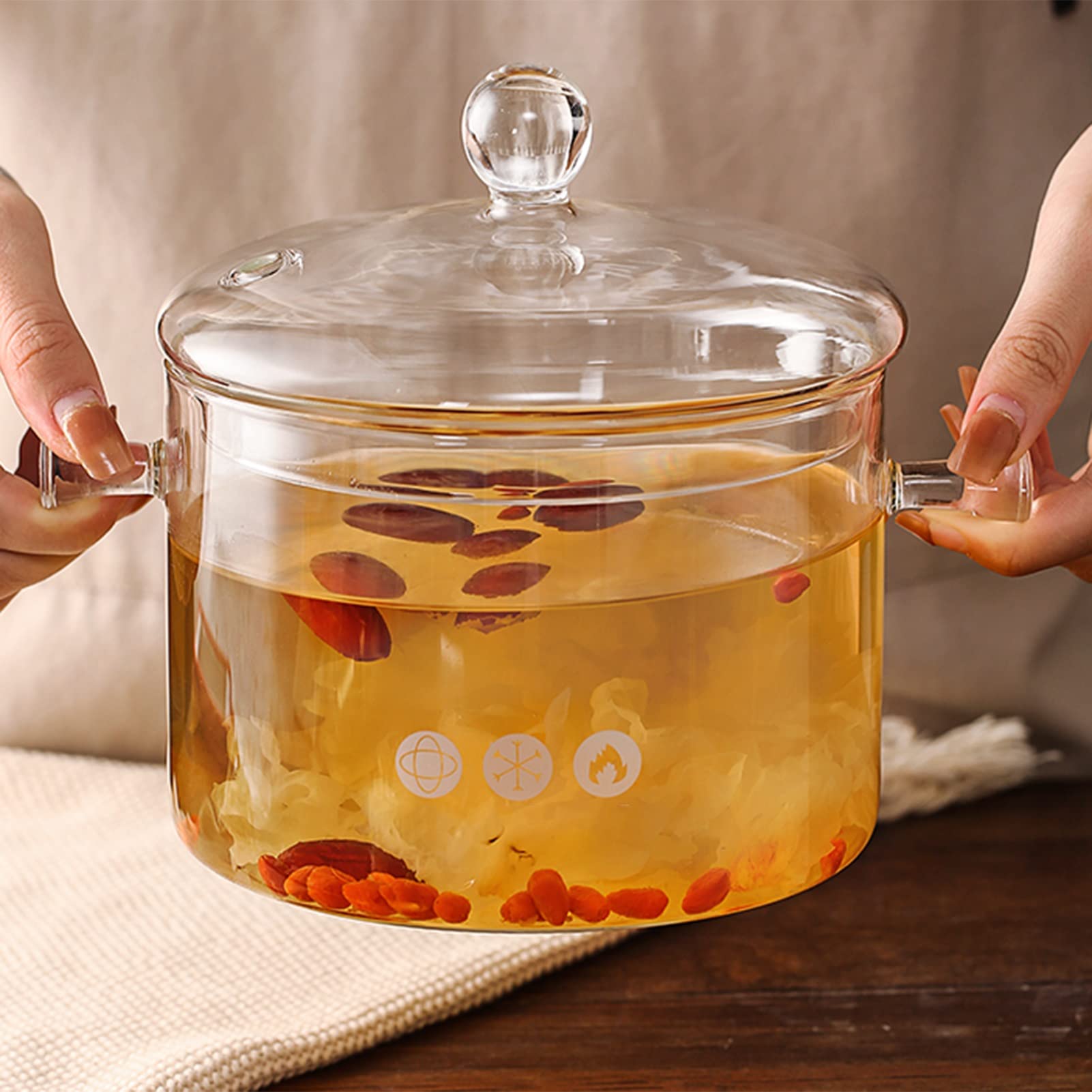 Transparent Glass Soup Pot with Lid - 1500ml Thickened Milk Pan for Cooking, Sauce Making & Salad Mixing | Perfect for Kitchen, Household & Meal Prep | Clear Color