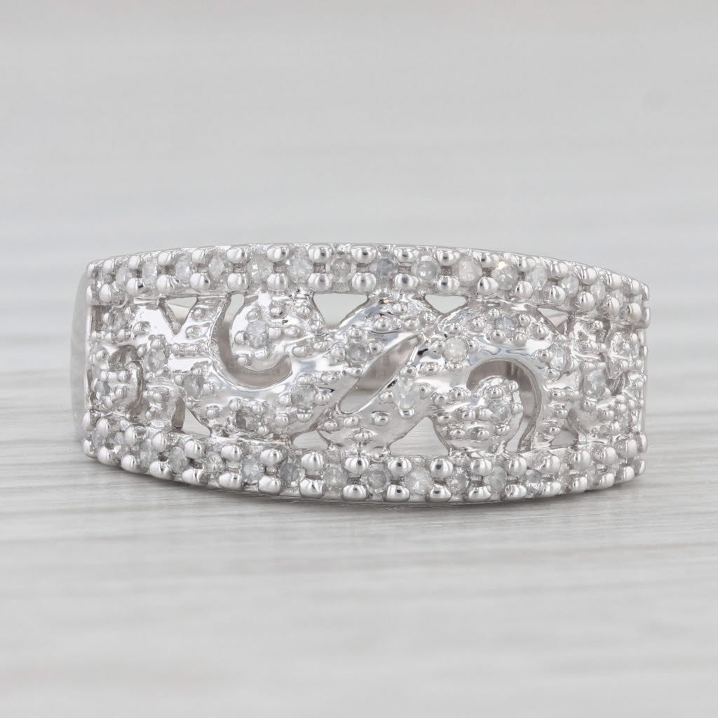 0.14ctw Diamond Openwork Ring in 10k White Gold - Size 7 | Elegant Wedding Band, Anniversary Gift & Everyday Jewelry for Women