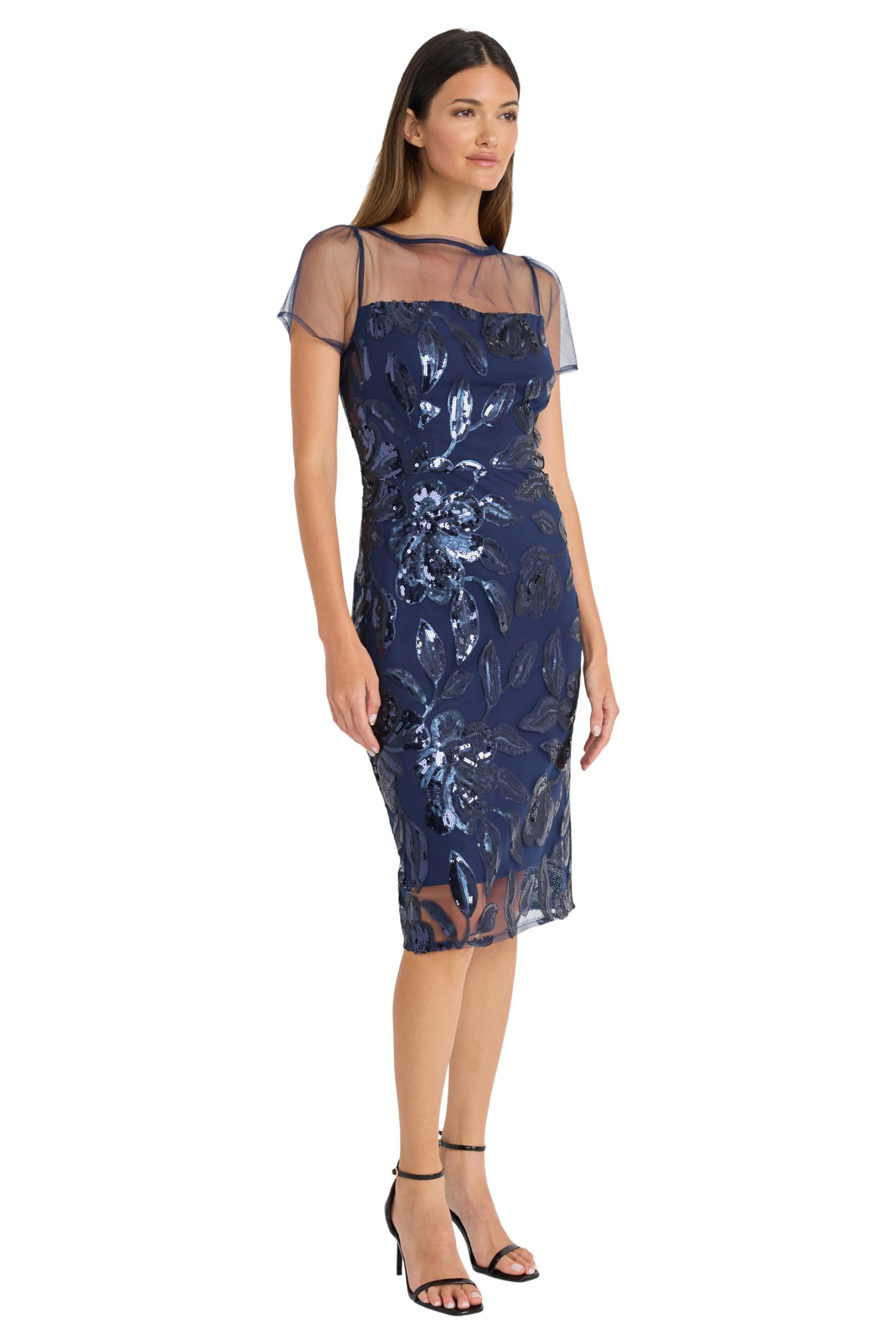 Maggy London Women's Sequin Leaf Pattern Sheath Cocktail Dress - Knee Length Formal Wedding Guest Dress & Prom Attire for Evening Parties, Holiday Events & Special Occasions