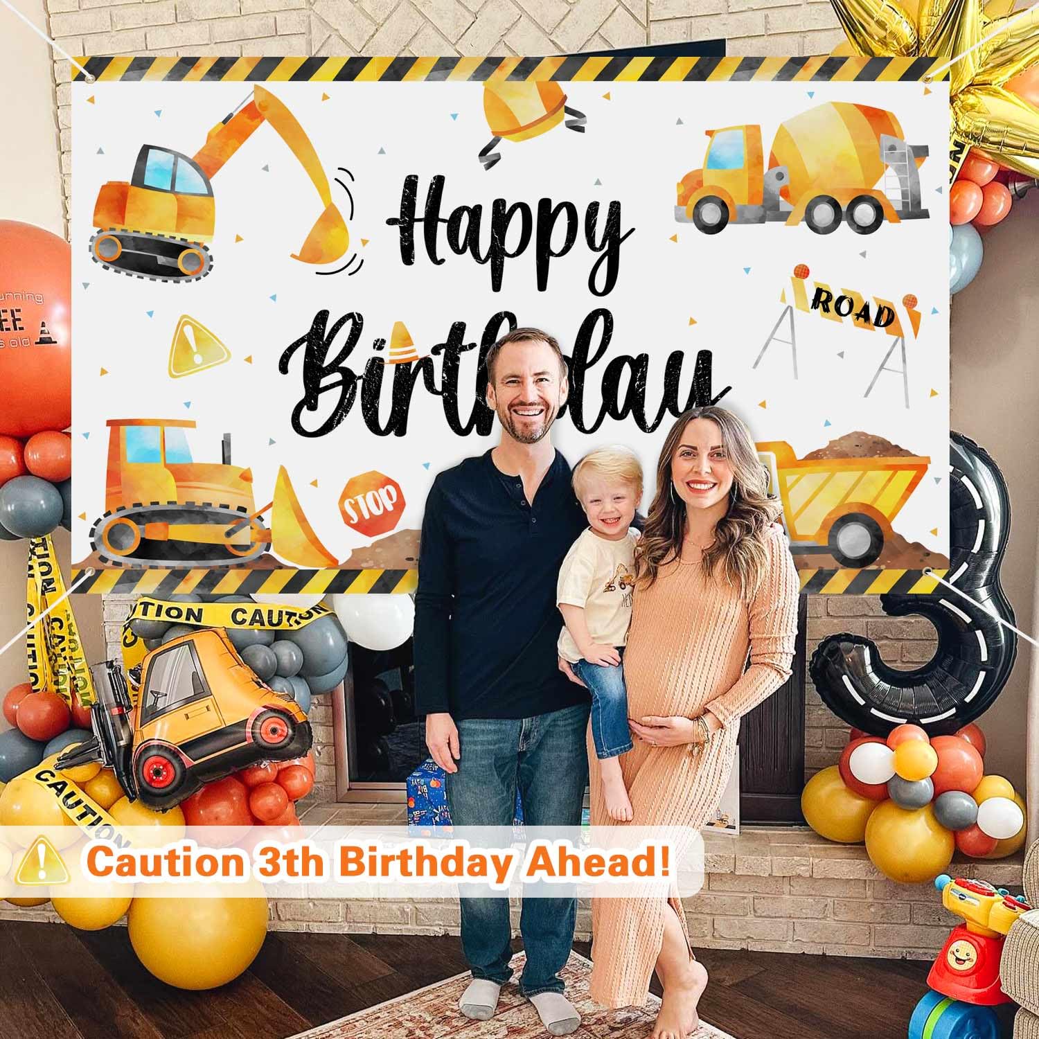 3 x 5Ft Construction Themed Birthday Party Backdrop Banner - Heavy Duty Vinyl Decor for Boys Construction Party, Kids Birthday, Baby Shower & Construction Site Photo Booth Background