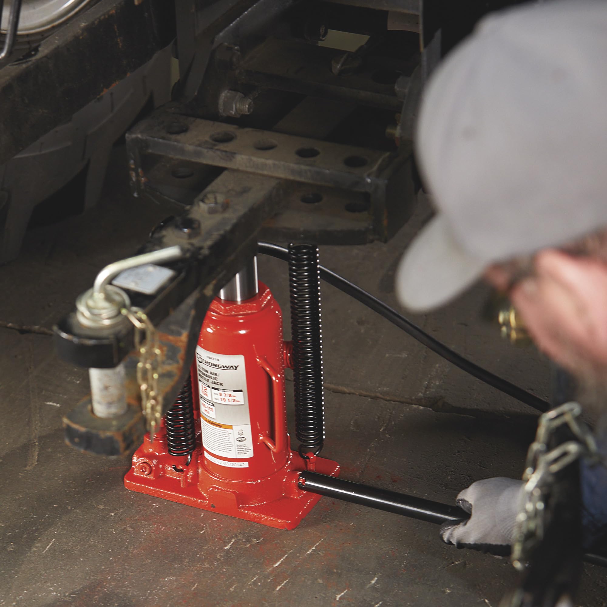 Strongway 12-Ton Air/Hydraulic Floor Jack - Heavy Duty Car Lift for Trucks, SUVs & Vehicles - Ideal for Auto Repair Shops & Home Garages