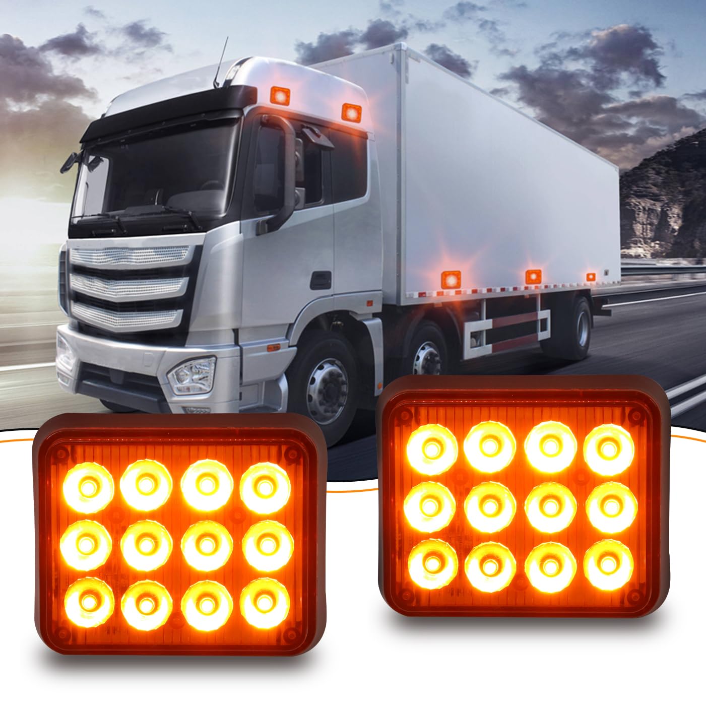 2PCS Rechargeable Amber Strobe Warning Lights - Wireless Magnetic Beacon Flashing Emergency Lights for Trucks, Trailers, Buses, Tractors | Durable Safety Lights for Roadside Emergencies, Construction Zones & Hazardous Conditions
