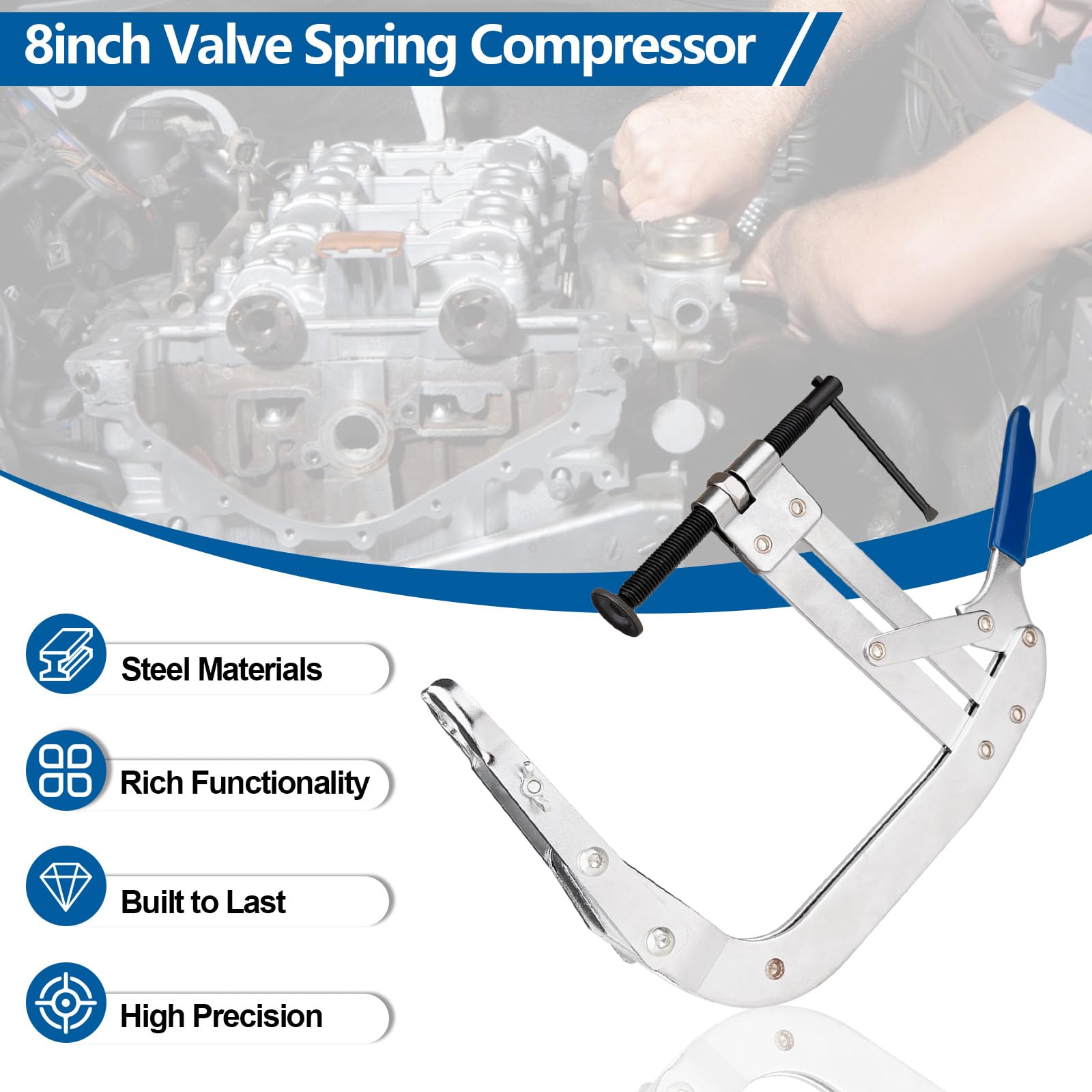 8 Inch Valve Spring Compressor Tool - Multi-Function Spring Puller & Remover for Car Engines - Universal Automotive Valve Spring Compressor for Most Vehicles - Perfect for DIY Car Repair & Engine Maintenance